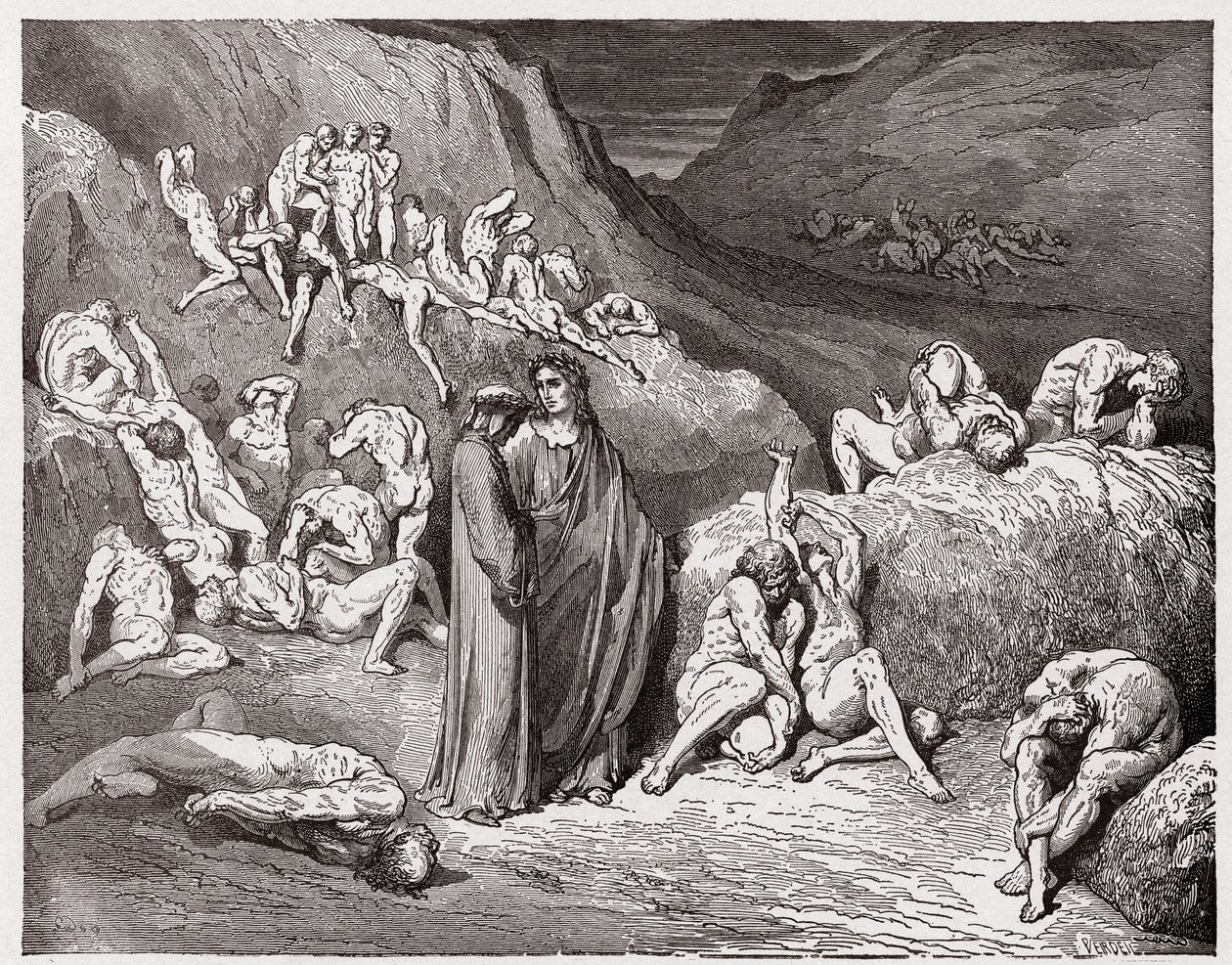 The Divine Comedy (La Divina Commedia, La Divine Comedie), Inferno, Canto 29: Forfalskerne og forfalsknerne plaget av kløe - av Dante Alighieri (1265-1321) - Illustrasjon av Gustave Dore (1832-1883) av Gustave Dore