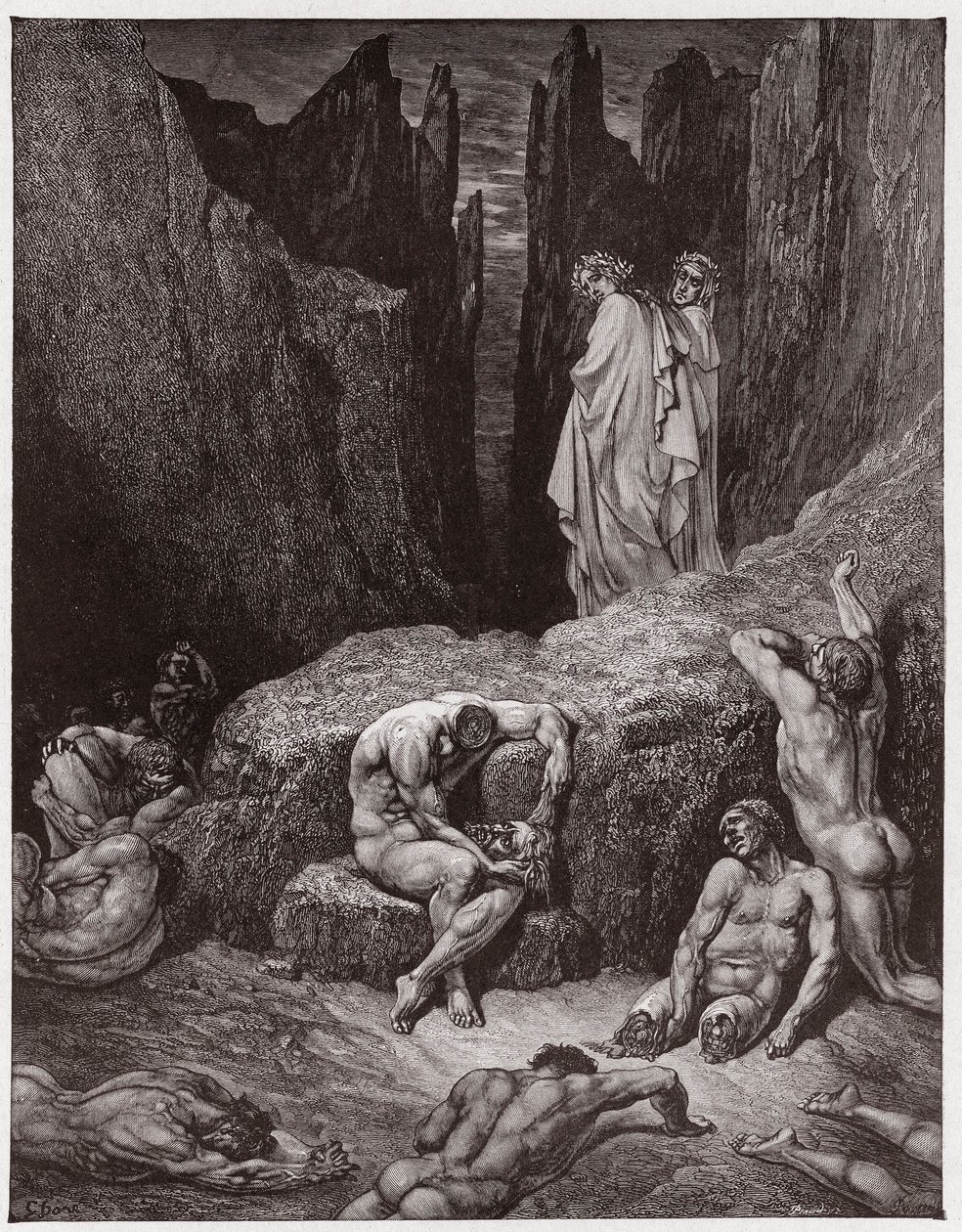 The Divine Comedy (La Divina Commedia, La Divine Comedie), Inferno, Canto 29: Virgil irettesetter Dantes nysgjerrighet - av Dante Alighieri (1265-1321) - Illustrasjon av Gustave Dore (1832-1883) av Gustave Dore