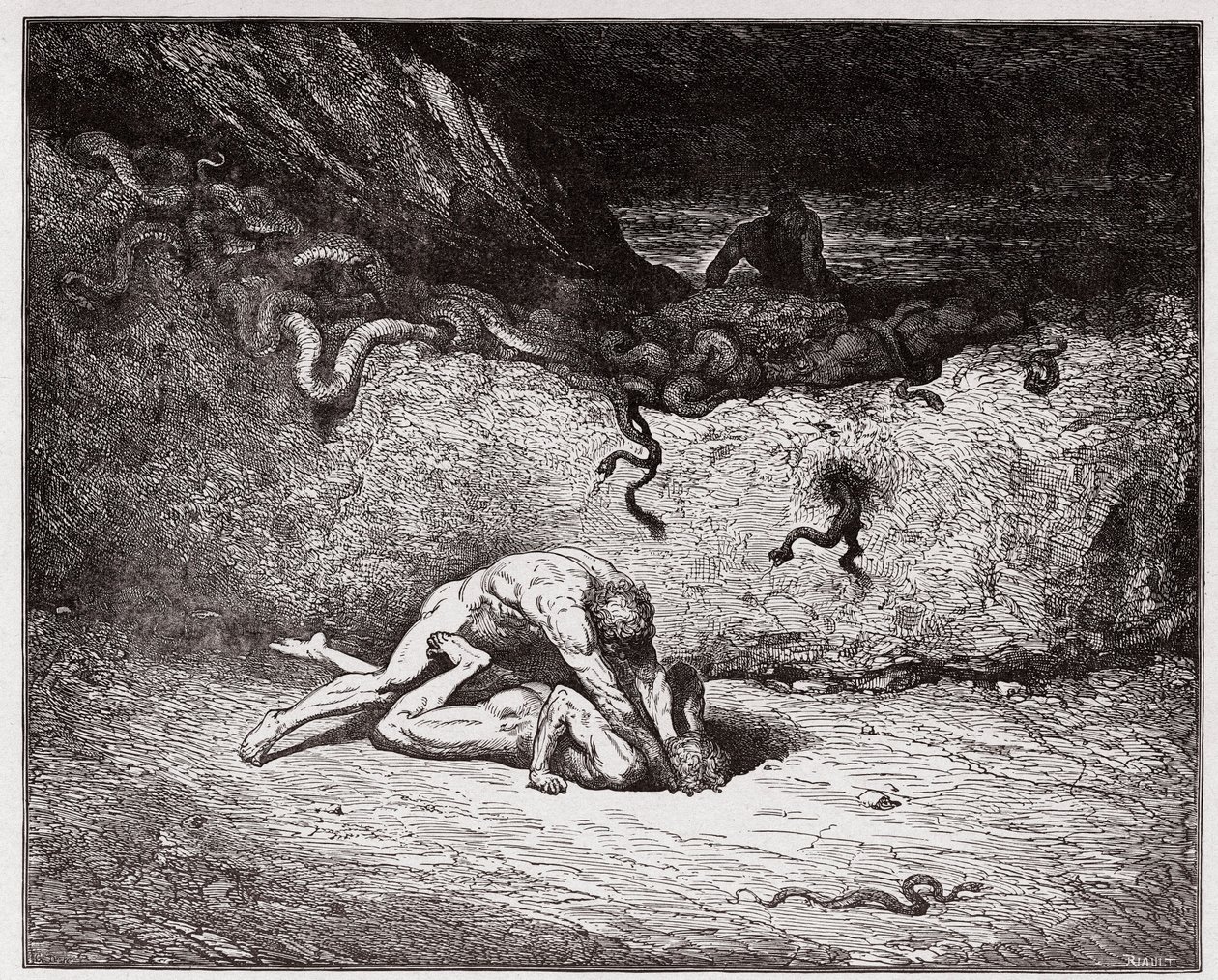 The Divine Comedy (La Divina Commedia, La Divine Comedie), Inferno, Canto 30: The torment of the forgers in the niende bolgia (Gianni Schicchi) - av Dante Alighieri (1265-1321) - Illustrasjon av Gustave Dore (1832-1883) av Gustave Dore