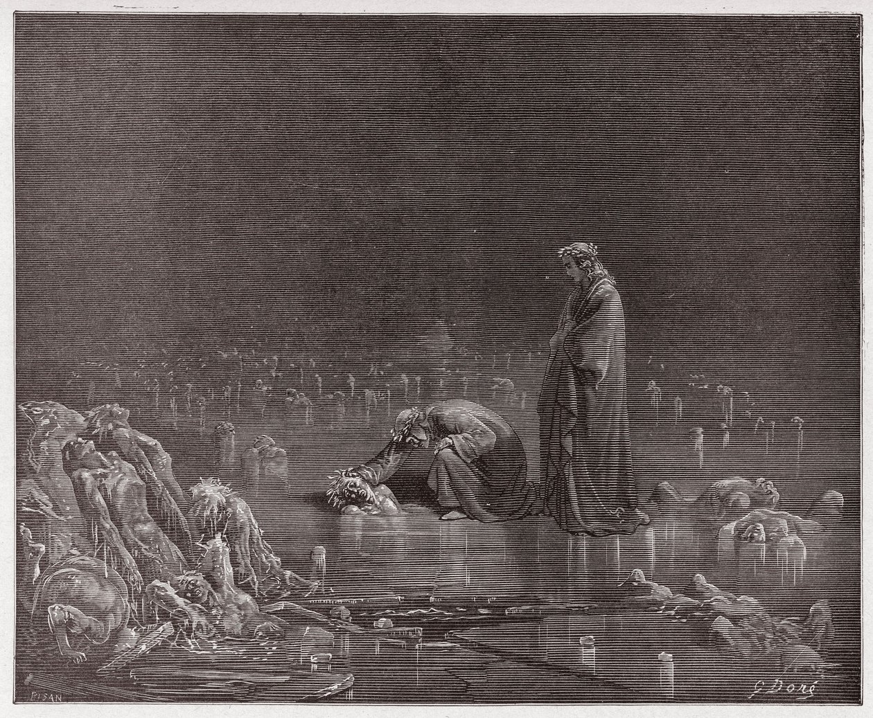 The Divine Comedy (La Divina Commedia, La Divine Comedie), Inferno, Canto 32: Dante henvender seg til forræderen Bocca degli Abati - av Dante Alighieri (1265-1321) - Illustrasjon av Gustave Dore (1832-1883) av Gustave Dore