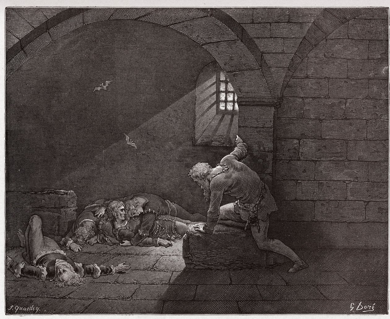Den guddommelige komedie (La Divina Commedia, La Divine Comedie), Inferno, Canto 33: Ugolino i cellen med sine fire døde sønner - av Dante Alighieri (1265-1321) - Illustrasjon av Gustave Dore (1832-1883) av Gustave Dore