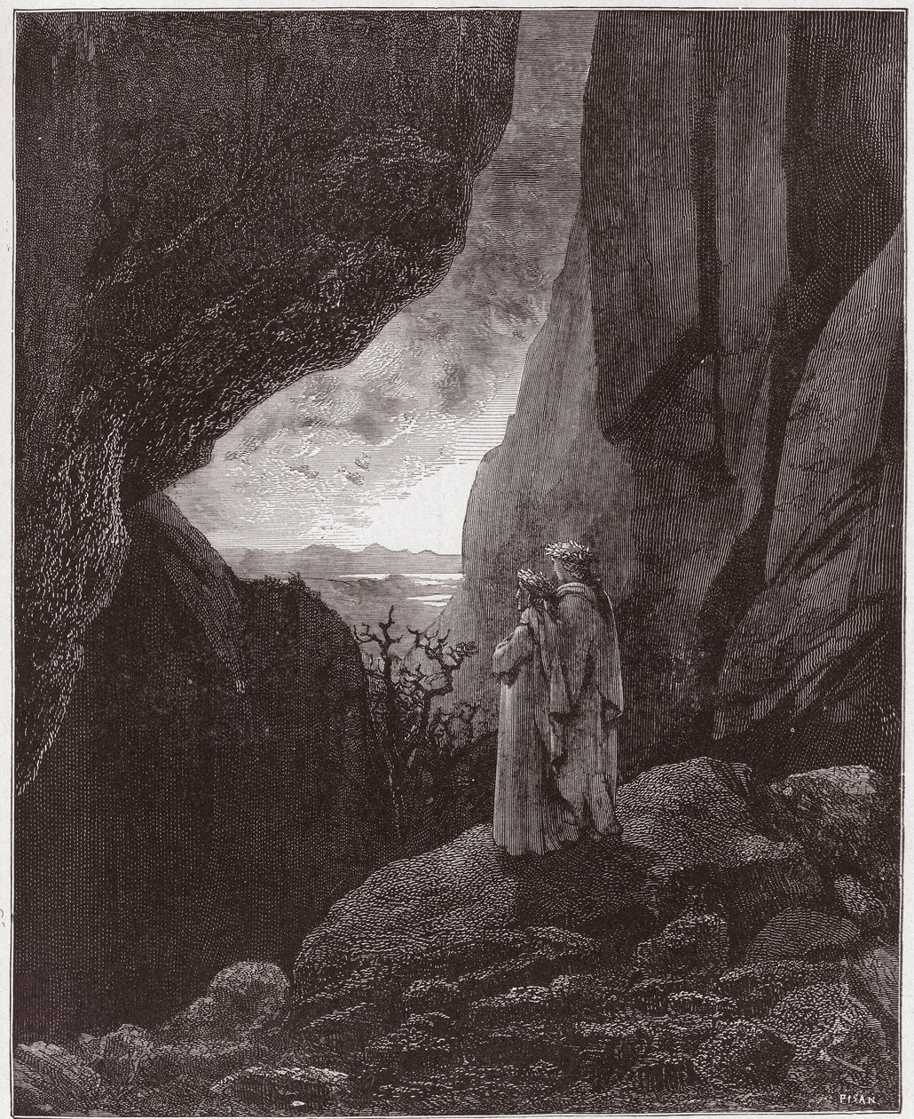 The Divine Comedy (La Divina Commedia, La Divine Comedie), Inferno, Canto 34: Virgil og Dante stiger opp til den øvre verden - av Dante Alighieri (1265-1321) - Illustrasjon av Gustave Dore (1832-1883) av Gustave Dore