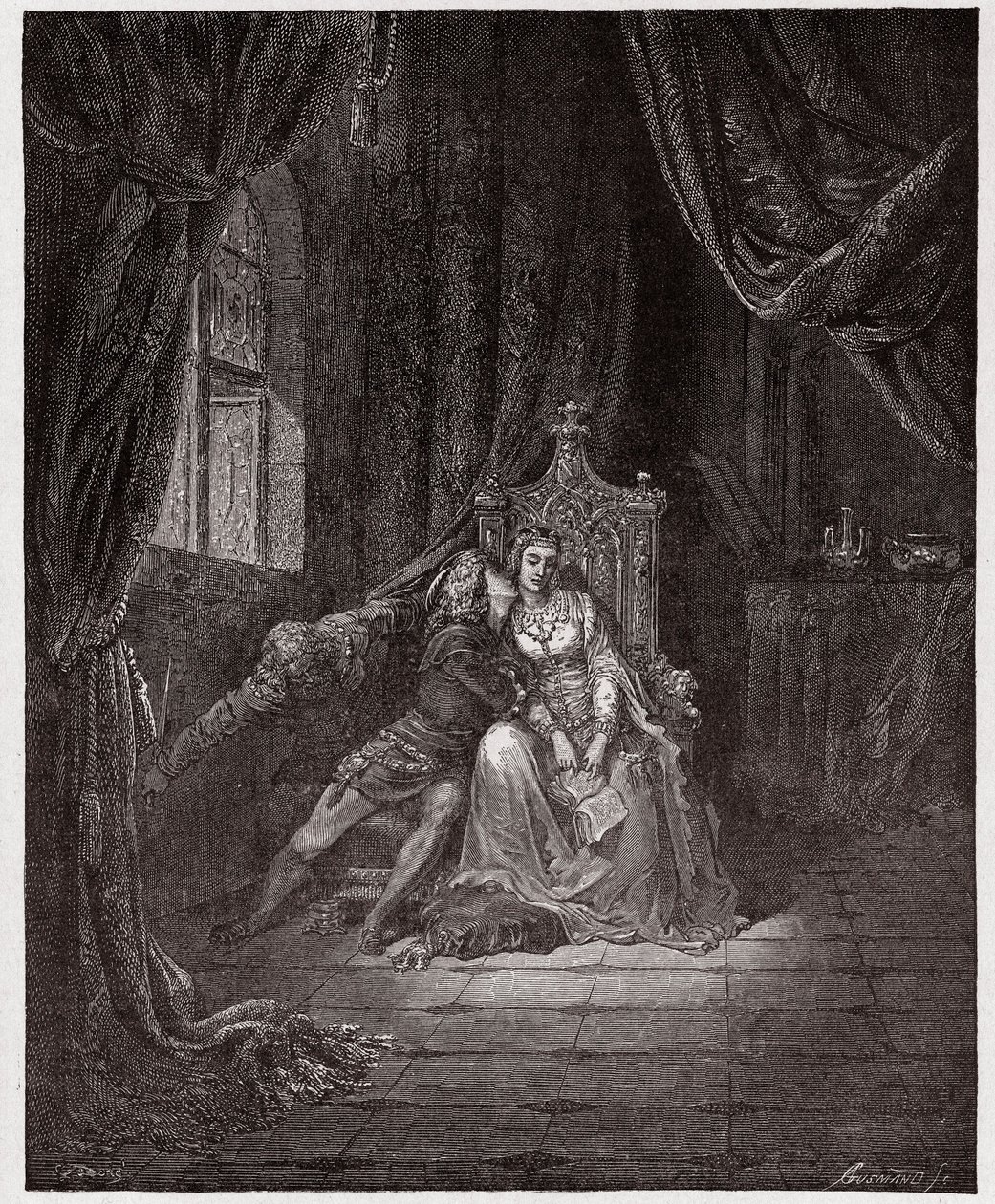 The Divine Comedy (La Divina Commedia, La Divine Comedie), Inferno, Canto 5: Paolo and Francesca - av Dante Alighieri (1265-1321) - Illustrasjon av Gustave Dore (1832-1883) av Gustave Dore