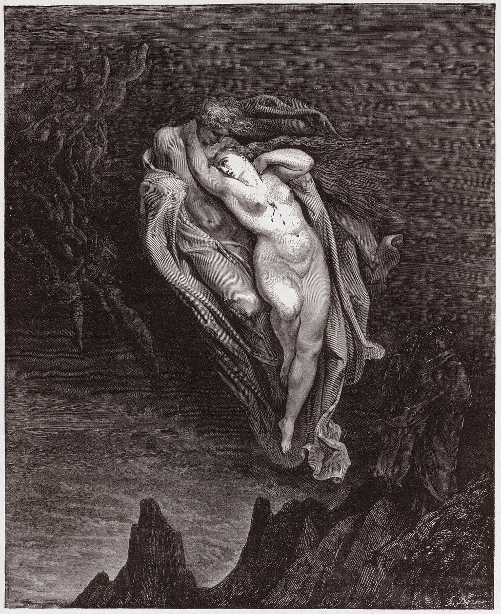 The Divine Comedy (La Divina Commedia, La Divine Comedie), Inferno, Canto 5: The souls of Paolo and Francesca - av Dante Alighieri (1265-1321) - Illustrasjon av Gustave Dore (1832-1883) av Gustave Dore