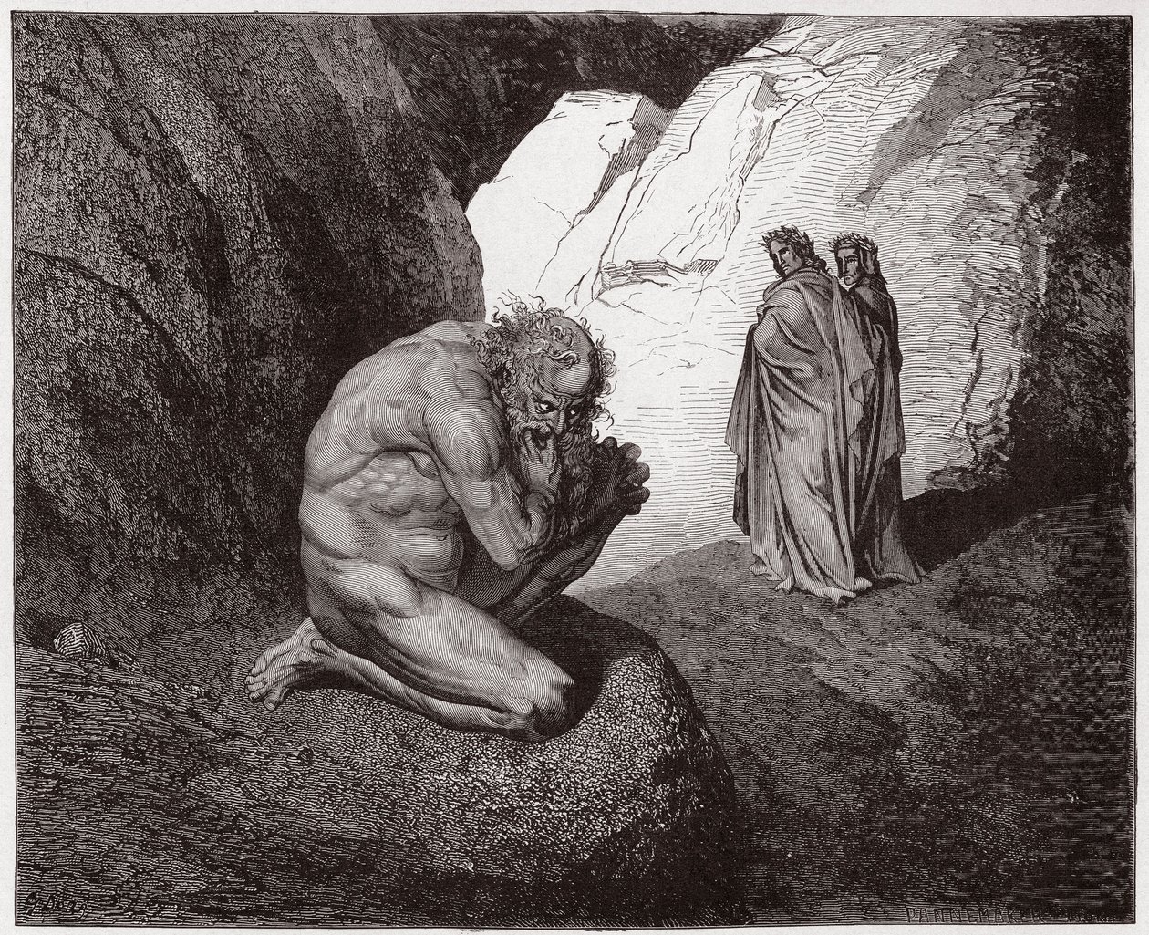 Den guddommelige komedie (La Divina Commedia, La Divine Comedie), Inferno, Canto 7: Virgil irettesetter Plutus ved inngangen til den fjerde sirkelen - av Dante Alighieri (1265-1321) - Illustrasjon av Gustave Dore (1832-1883) av Gustave Dore
