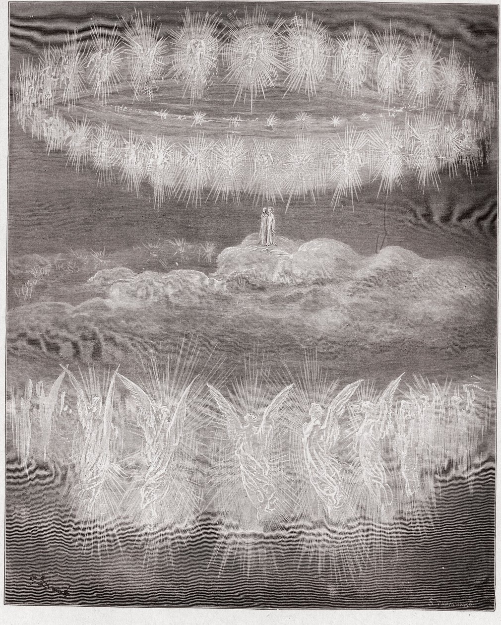 The Divine Comedy (La Divina Commedia, La Divine Comedie), Paradiso, Canto 12: The rings of glorified souls in the sun - av Dante Alighieri (1265-1321) - Illustrasjon av Gustave Dore (1832-1883) av Gustave Dore