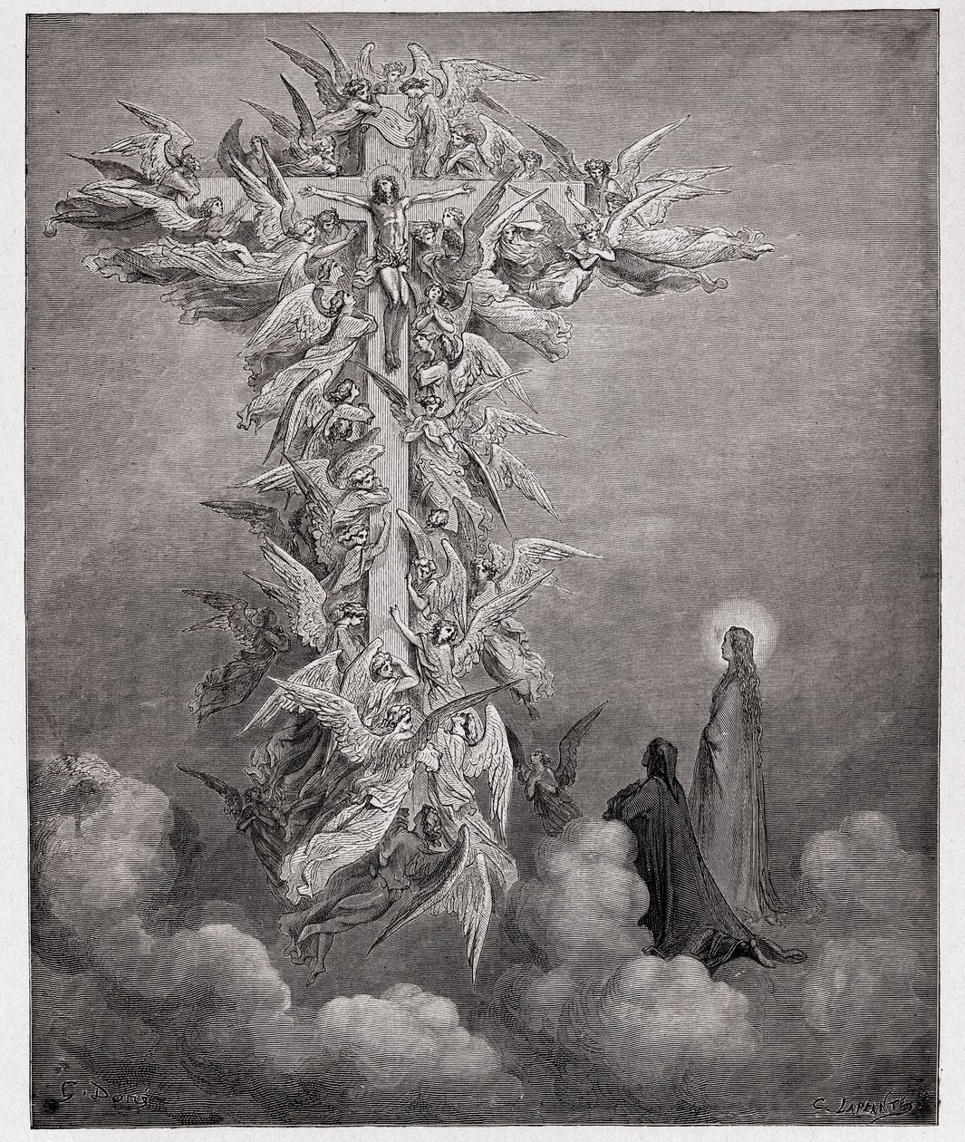 Den guddommelige komedie (La Divina Commedia, La Divine Comedie), Paradiso, Canto 14: Dante og Beatrice ser englene med Kristus på korset - av Dante Alighieri (1265-1321) - Illustrasjon av Gustave Dore (1832-1883) av Gustave Dore