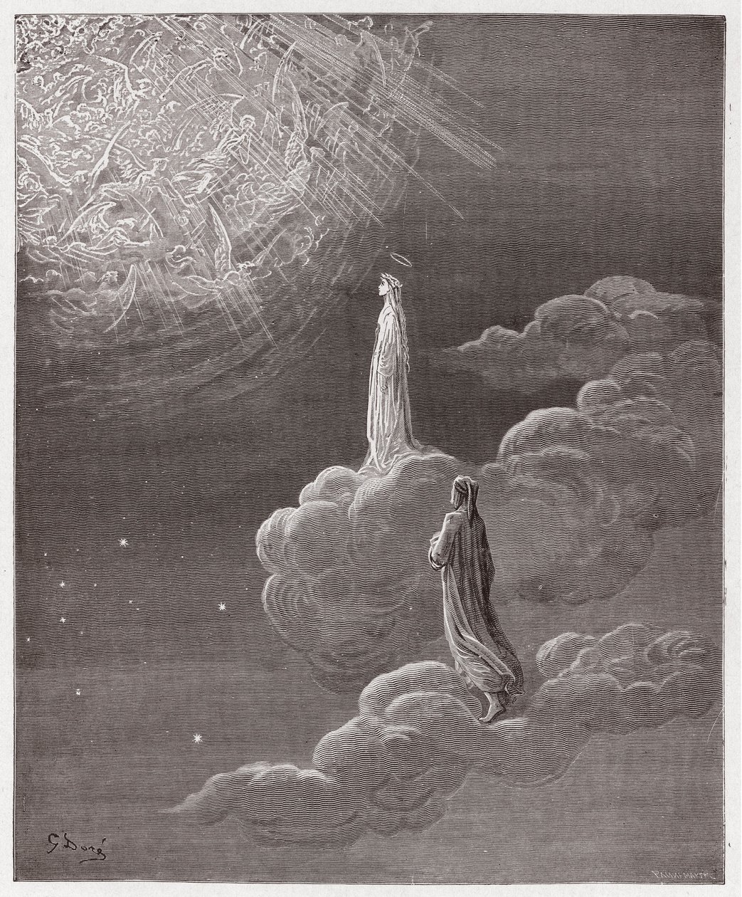 Den guddommelige komedie (La Divina Commedia, La Divine Comedie), Paradiso, Canto 14: Dante og Beatrice oversatt til Mars-sfæren - av Dante Alighieri (1265-1321) - Illustrasjon av Gustave Dore (1832-1883) av Gustave Dore