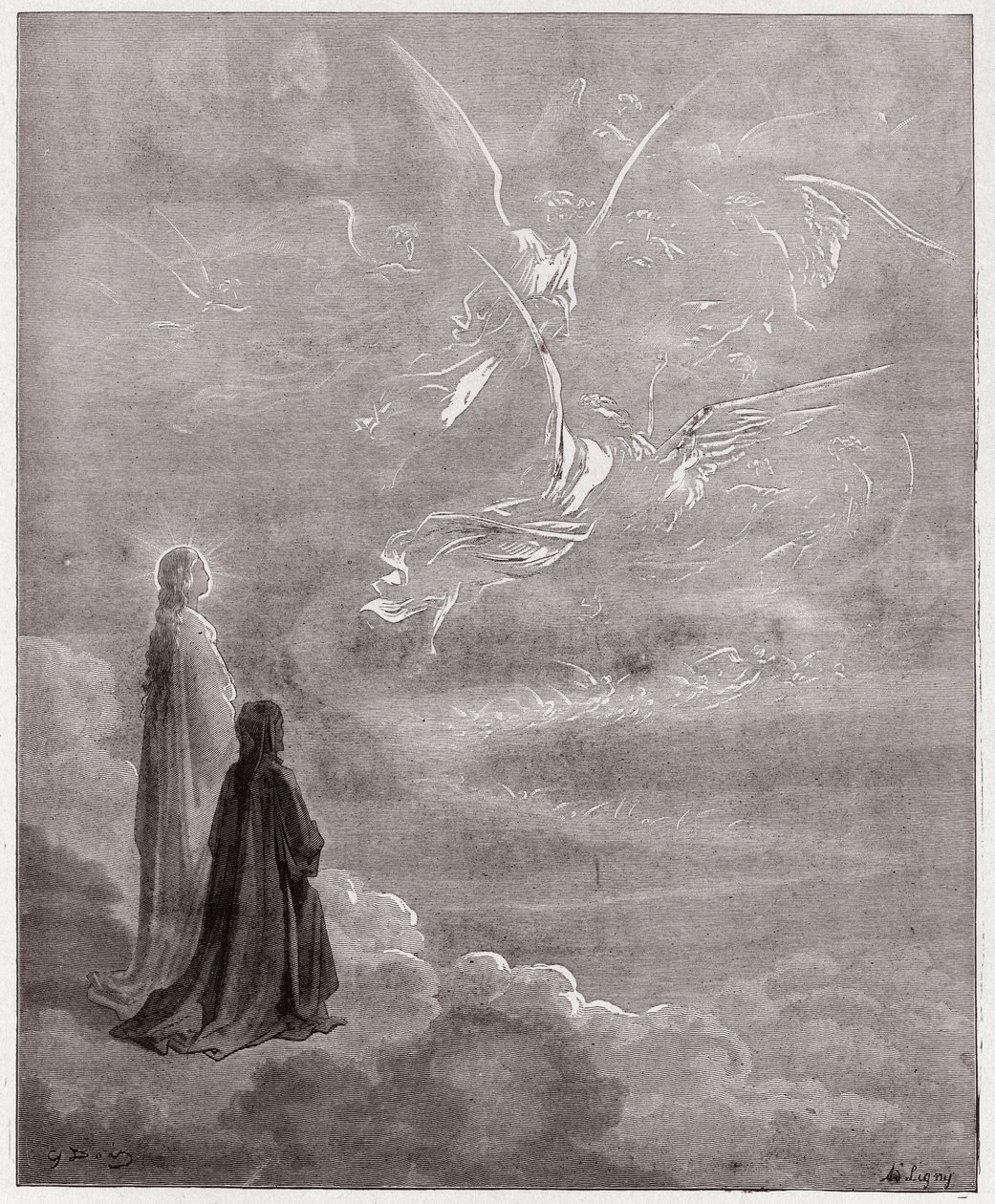 Den guddommelige komedie (La Divina Commedia, La Divine Comedie), Paradiso, Canto 18: Dante og Beatrice oversatt til Jupiters sfære - av Dante Alighieri (1265-1321) - Illustrasjon av Gustave Dore (1832-1883) av Gustave Dore