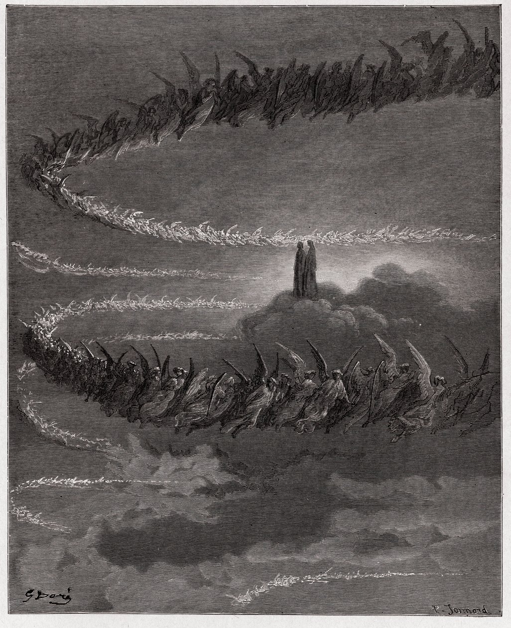 Den guddommelige komedie (La Divina Commedia, La Divine Comedie), Paradiso, Canto 18: I Jupiters sfære sirkler de velsignede sjelene for å danne bokstaver - av Dante Alighieri (1265-1321) - Illustrasjon av Gustave Dore (1832-1883) av Gustave Dore