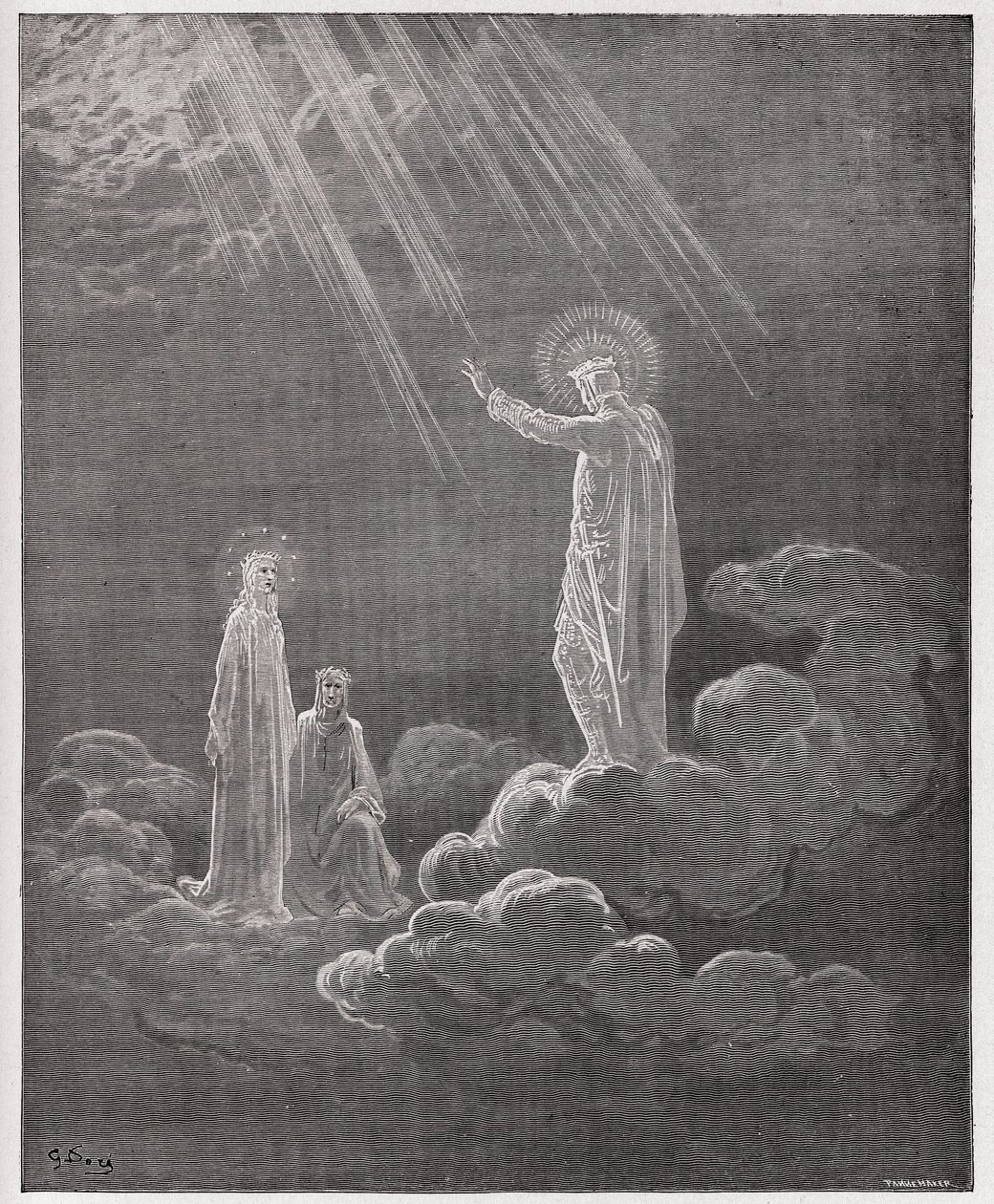 The Divine Comedy (La Divina Commedia, La Divine Comedie), Paradiso, Canto 8: Charles Martel henvender seg til Dante og Beatrice - av Dante Alighieri (1265-1321) - Illustrasjon av Gustave Dore (1832-1883) av Gustave Dore