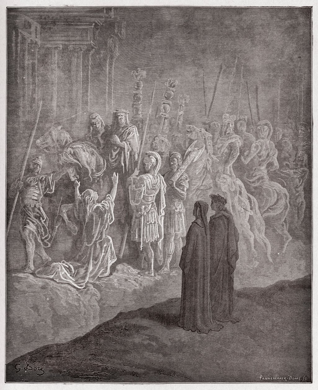The Divine Comedy (La Divina Commedia, La Divine Comedie), Purgatorio, Canto 10: Marmorskulpturene som skildrer stolthet - av Dante Alighieri (1265-1321) - Illustrasjon av Gustave Dore (1832-1883) av Gustave Dore