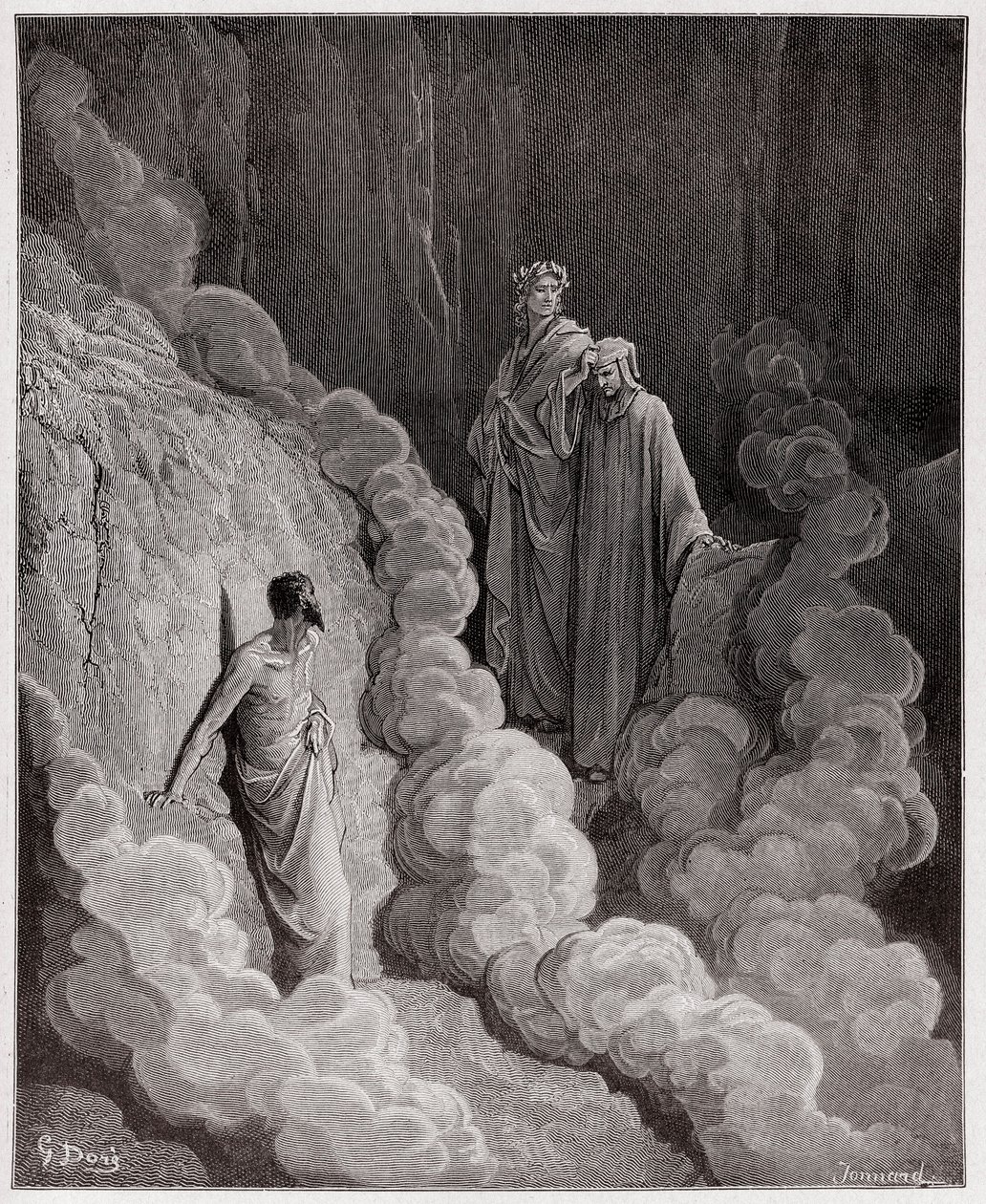 Den guddommelige komedie (La Divina Commedia, La Divine Comedie), Purgatorio, Canto 16: Dante taler til sjelen til Marco Lombardo - av Dante Alighieri (1265-1321) - Illustrasjon av Gustave Dore (1832-1883) av Gustave Dore