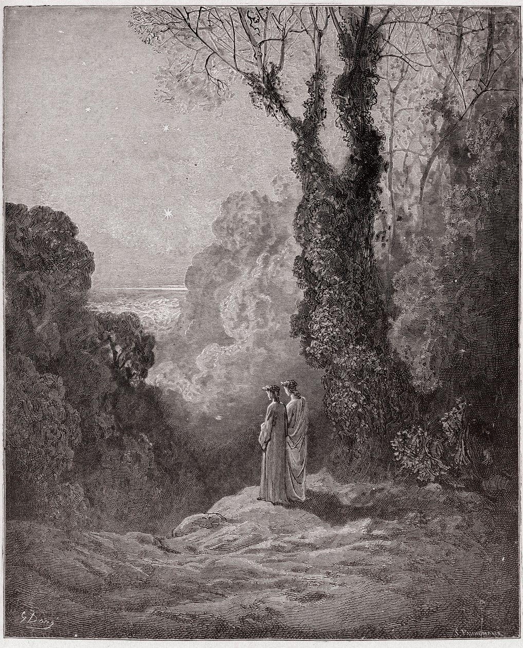 The Divine Comedy (La Divina Commedia, La Divine Comedie), Purgatorio, Canto 1: Poetene ser skjønnheten til Venus på morgenhimmelen - av Dante Alighieri (1265-1321) - Illustrasjon av Gustave Dore (1832-1883) av Gustave Dore