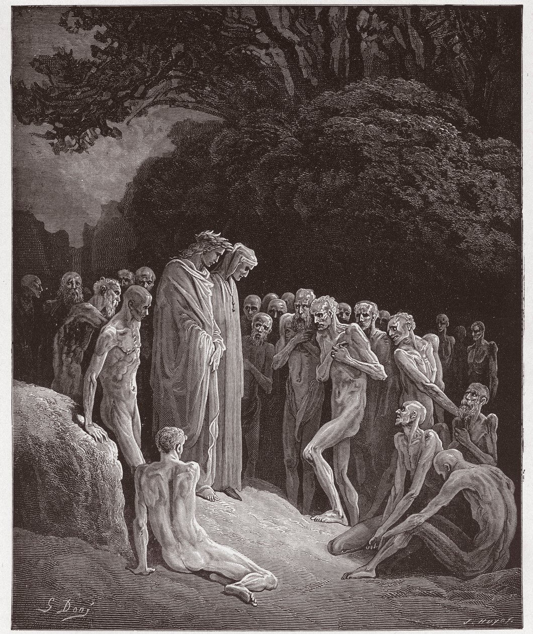 The Divine Comedy (La Divina Commedia, La Divine Comedie), Purgatorio, Canto 23: The souls of the gluttonous - av Dante Alighieri (1265-1321) - Illustrasjon av Gustave Dore (1832-1883) av Gustave Dore