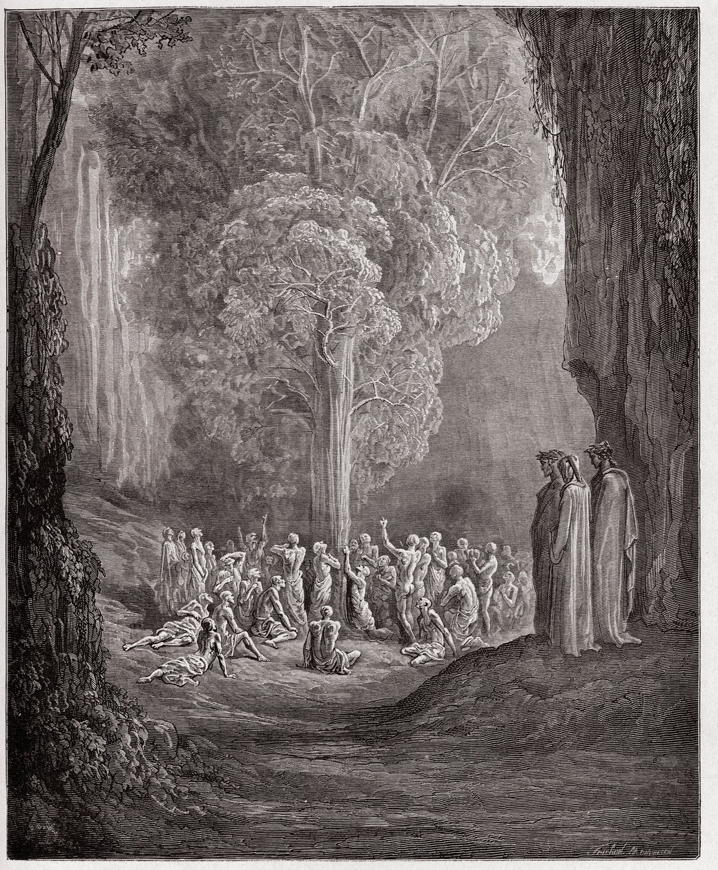 The Divine Comedy (La Divina Commedia, La Divine Comedie), Purgatorio, Canto 24: De fråtsende sjelene som roper under treet - av Dante Alighieri (1265-1321) - Illustrasjon av Gustave Dore (1832-1883) av Gustave Dore