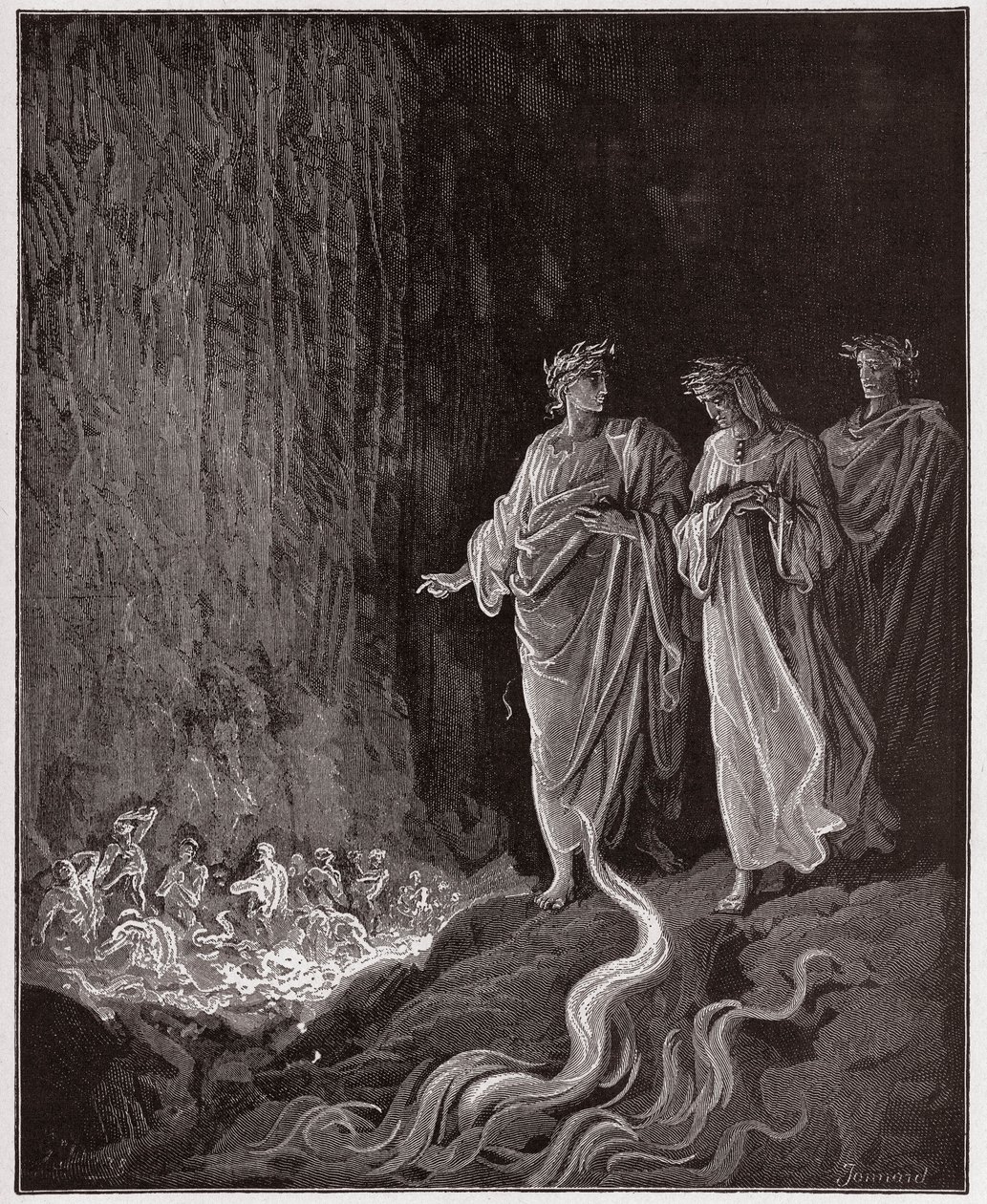 Den guddommelige komedie (La Divina Commedia, La Divine Comedie), Purgatorio, Canto 25: Poetene i den syvende sirkel - av Dante Alighieri (1265-1321) - Illustrasjon av Gustave Dore (1832-1883) av Gustave Dore