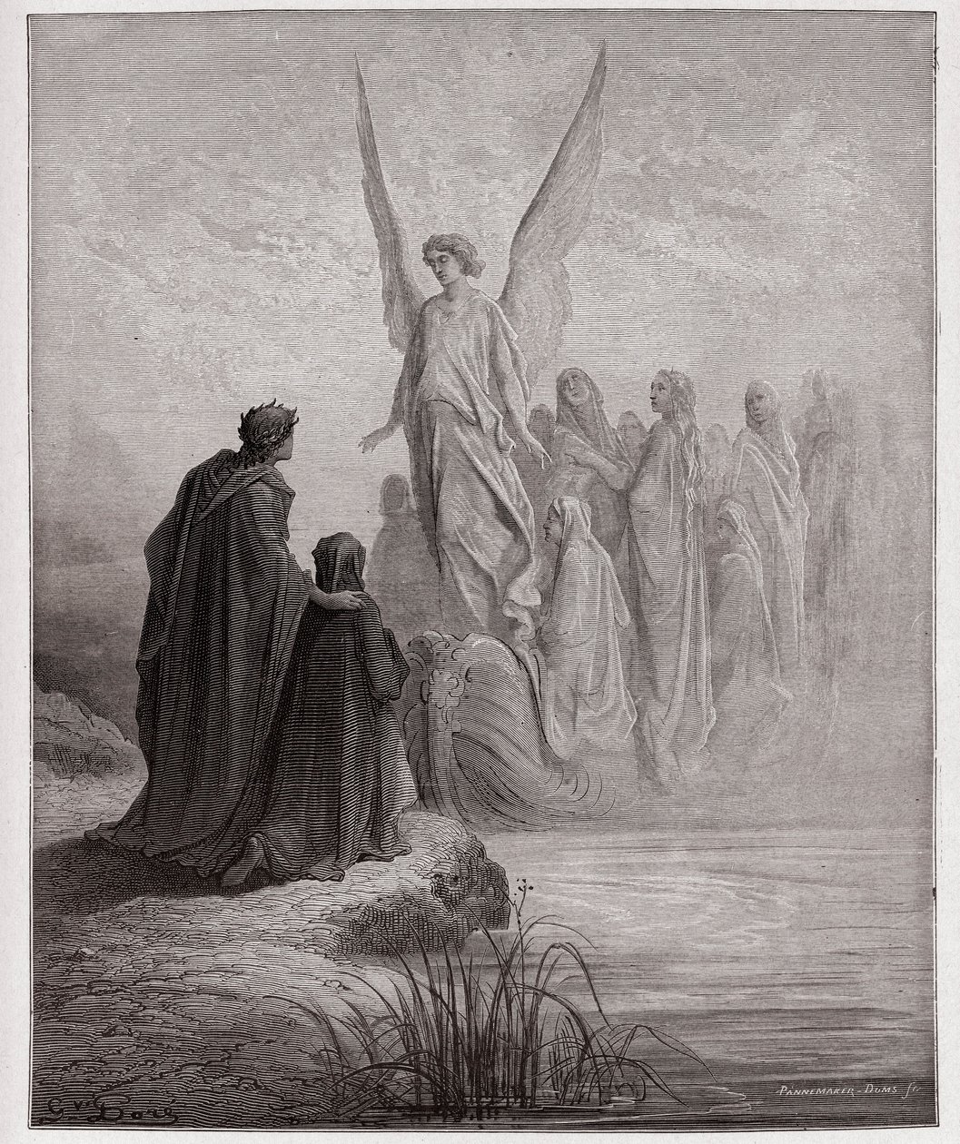 The Divine Comedy (La Divina Commedia, La Divine Comedie), Purgatorio, Canto 2: Den himmelske piloten lander båten - av Dante Alighieri (1265-1321) - Illustrasjon av Gustave Dore (1832-1883) av Gustave Dore