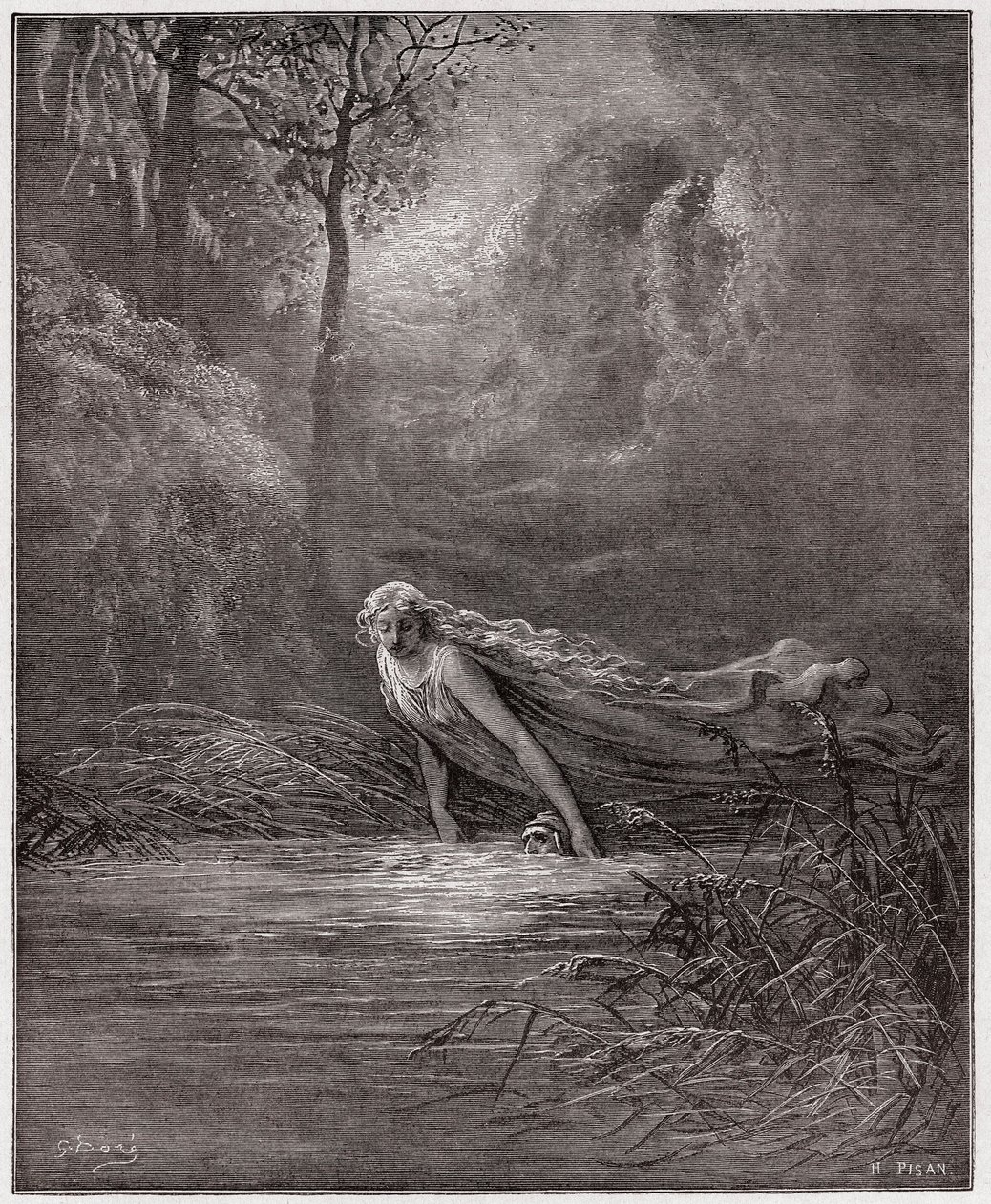 The Divine Comedy (La Divina Commedia, La Divine Comedie), Purgatorio, Canto 31: Dante nedsenket i elven Lethe - av Dante Alighieri (1265-1321) - Illustrasjon av Gustave Dore (1832-1883) av Gustave Dore
