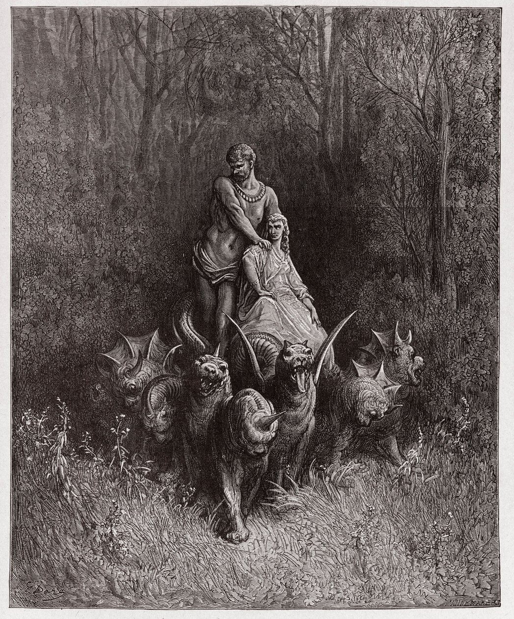 Den guddommelige komedie (La Divina Commedia, La Divine Comedie), Purgatorio, Canto 32: Kjempen og skjøgen i vognen - av Dante Alighieri (1265-1321) - Illustrasjon av Gustave Dore (1832-1883) av Gustave Dore