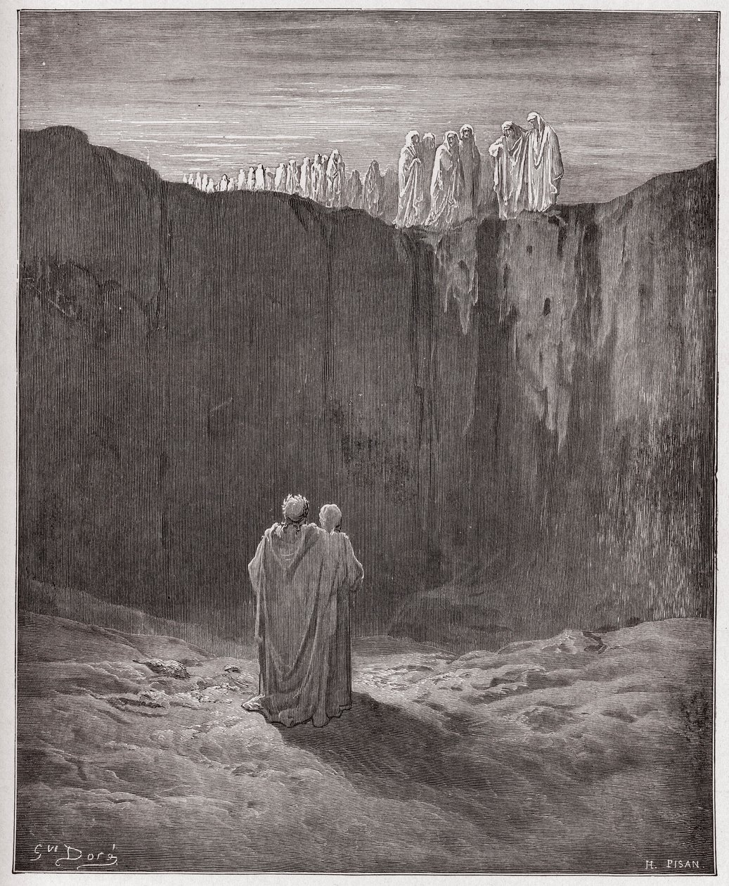 The Divine Comedy (La Divina Commedia, La Divine Comedie), Purgatorio, Canto 3: The company of souls on the cliff - av Dante Alighieri (1265-1321) - Illustrasjon av Gustave Dore (1832-1883) av Gustave Dore