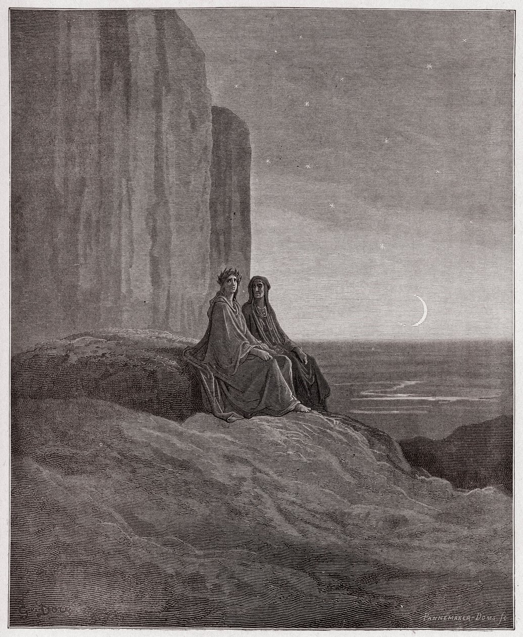 The Divine Comedy (La Divina Commedia, La Divine Comedie), Purgatorio, Canto 9: Twilight - av Dante Alighieri (1265-1321) - Illustrasjon av Gustave Dore (1832-1883) av Gustave Dore