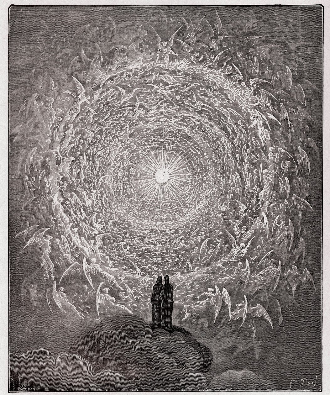 The Divine Comedy, Paradiso, Canto 31: Den hellige flokken danner en rose i det empyriske (rose celeste) - av Dante Alighieri (1265-1321) av Gustave Dore
