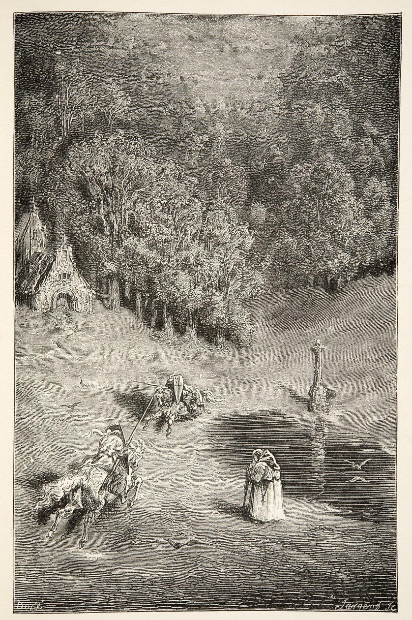 Møtet mellom Arthur og Pellinore, fra Stories of the Days of King Arthur av Charles Henry Hanson, pub.1898 av Gustave Dore
