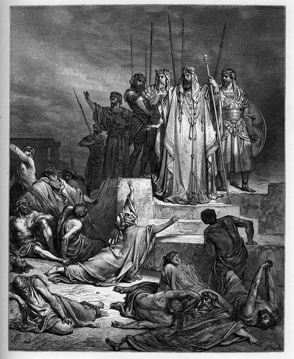 Hungersnøden i Samaria - Det gamle testamente: Beleiring av Samaria. Kongen av Syria beleirer byen Samaria, og reduserte den til en fryktelig hungersnød - - gravering i "The Bible illustree" av Gustave Dore (1832-1883) - Gravering fra "" The Dore Bible"" av Gustave Dore