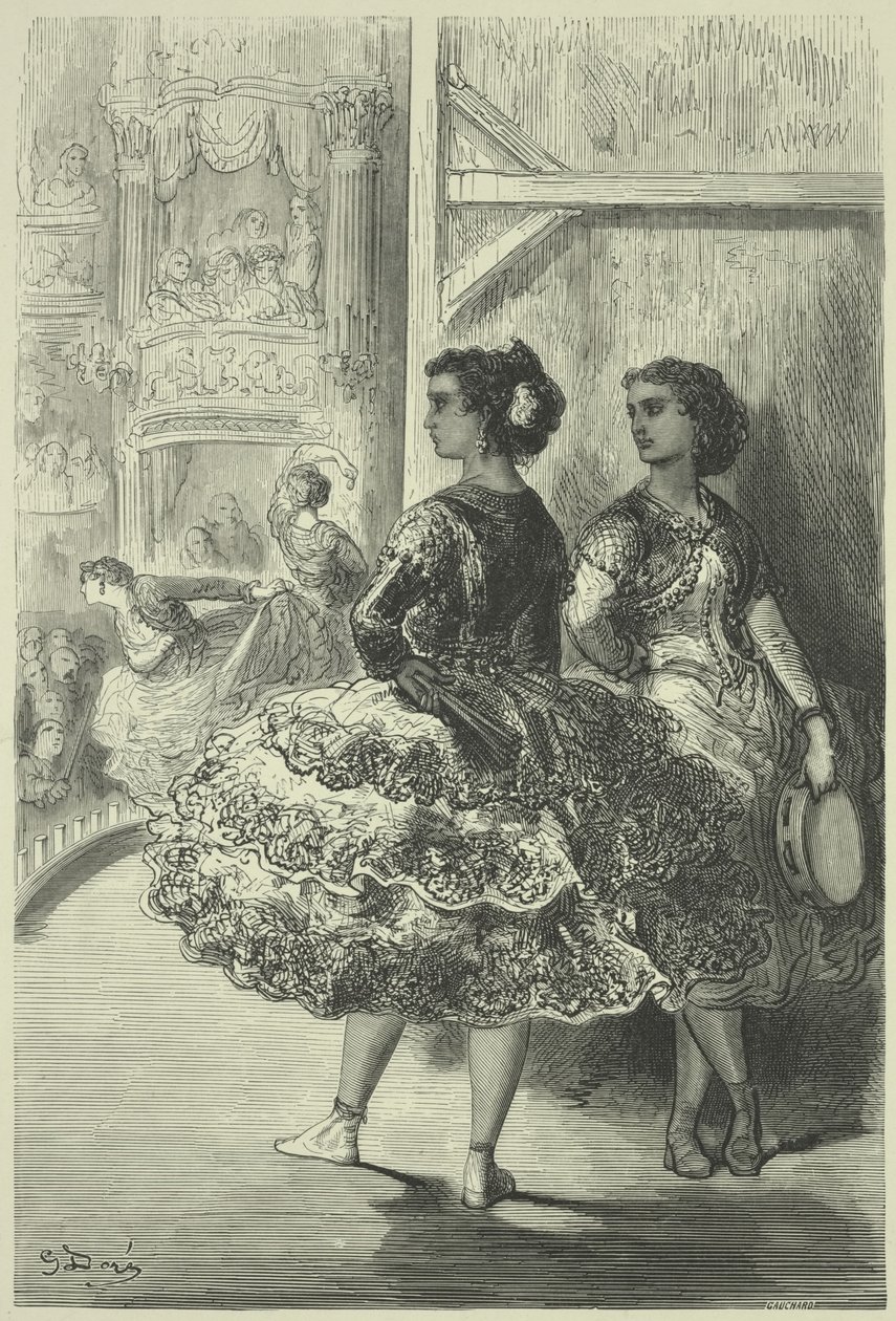 The Fandango på Theatre San Fernando, Sevilla av Gustave Dore