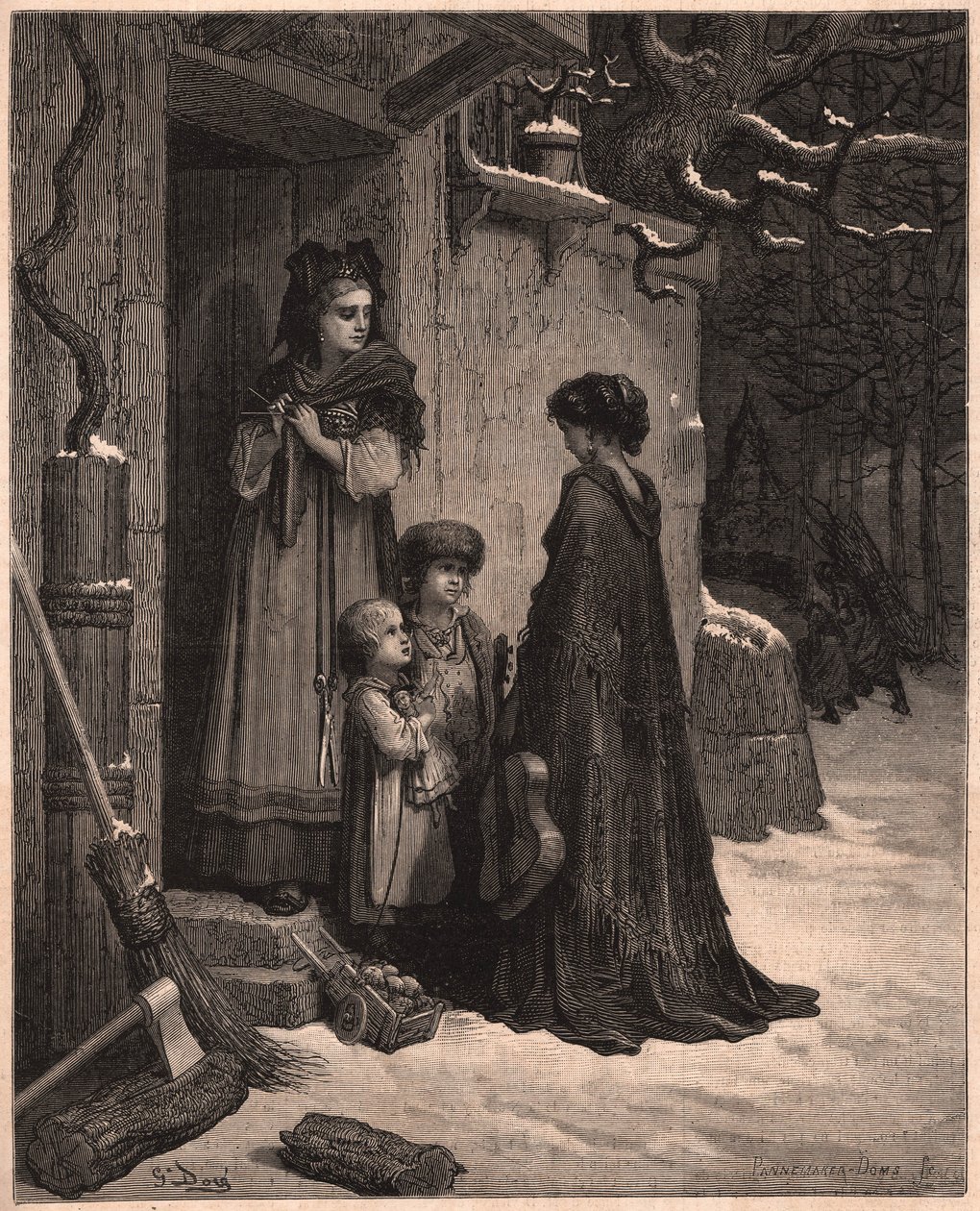 Gresshoppen og mauren, illustrasjon fra fabelen av Jean de la Fontaine av Gustave Dore