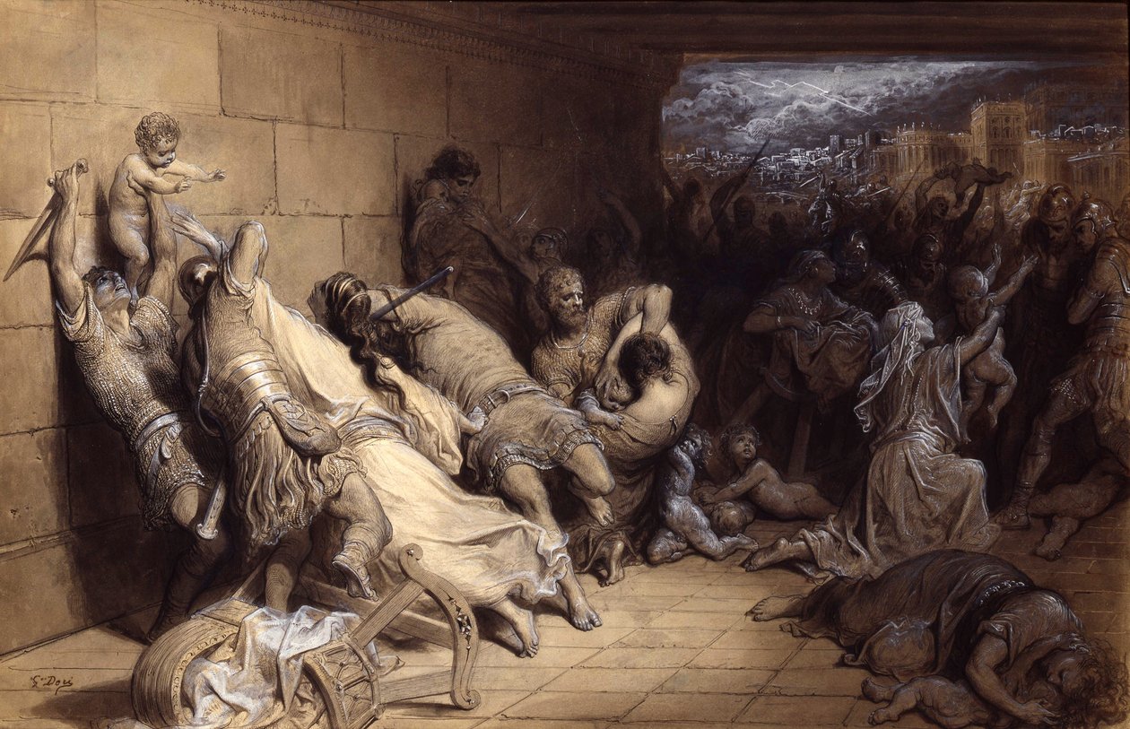 The Massacre of the Innocents, ca. 1870 (penn og blekk med vask forhøyet med hvitt på papir) av Gustave Dore