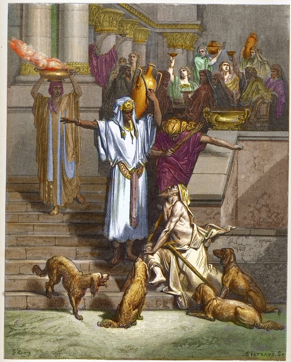 Lignelsen om den rike mannen og tiggeren Lazarus - - Gravering fra "The Dore Bible illustree" av Gustave Dore (1832-1883) - Gravering fra "" The Dore Bible""" av Gustave Dore