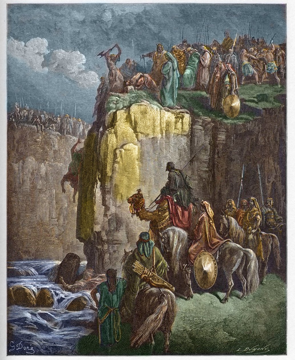 The Slaughter of the Prophets of Baal - The Prophete Elijah makes perir the priests of Baal - engraving in “” The Bible illustree”” by Gustave Dore (1832-1883) - Engraving from “” The Dore Bible”” av Gustave Dore
