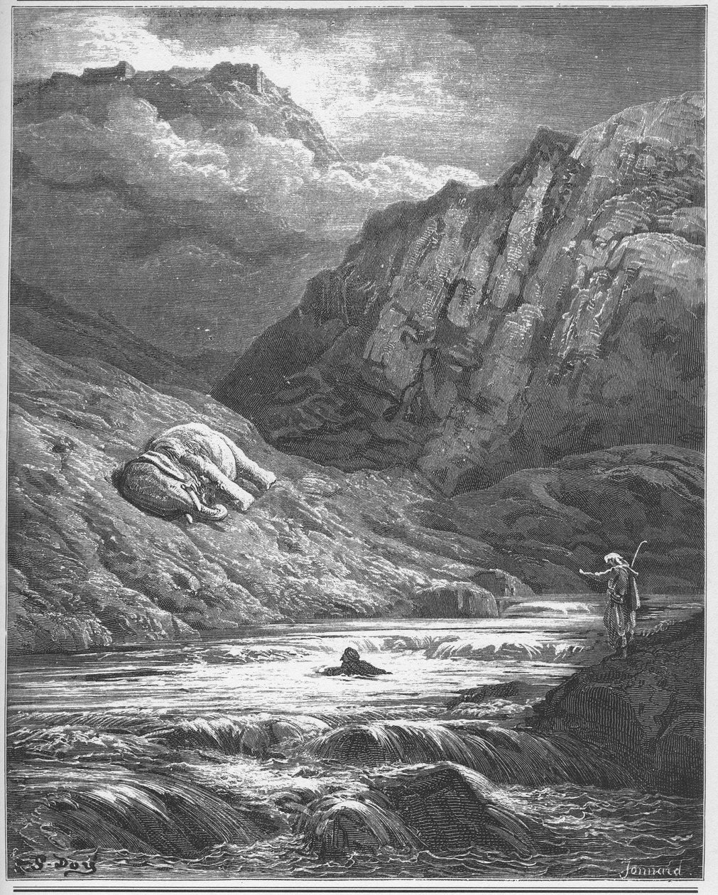 The Two Adventurers and the Talisman - THE TWO ADVENTURS AND THE TALISMAN - fra "Fables" av Jean de La Fontaine av Gustave Dore