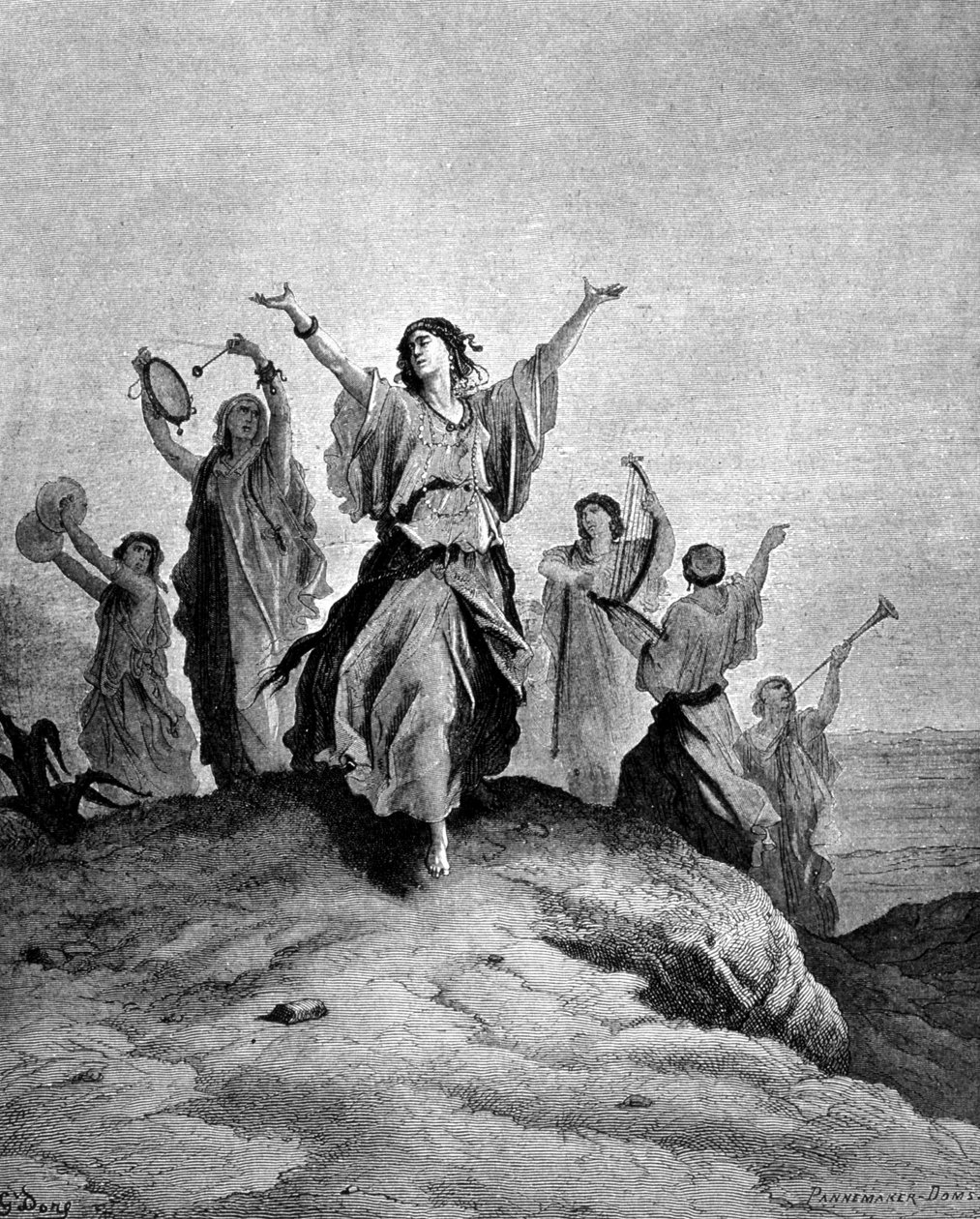 Datteren til Jefta, Israels dommer, gikk sin far i møte. Illustrasjon av Gustave Doré. Gravering av 1800-tallet. av Gustave Dore