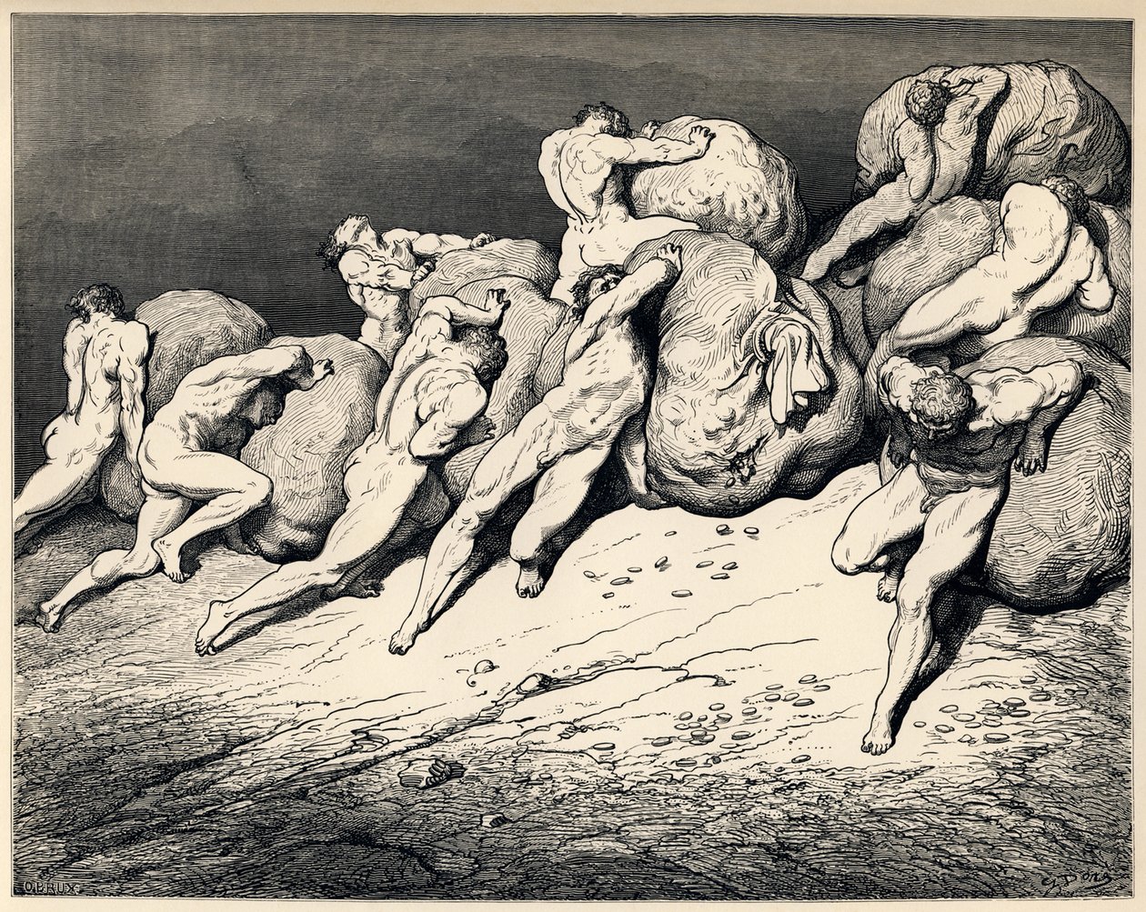 Hamstrene og svinnene. Illustrasjon til den guddommelige komedie av Dante Alighieri, 1857 av Gustave Dore