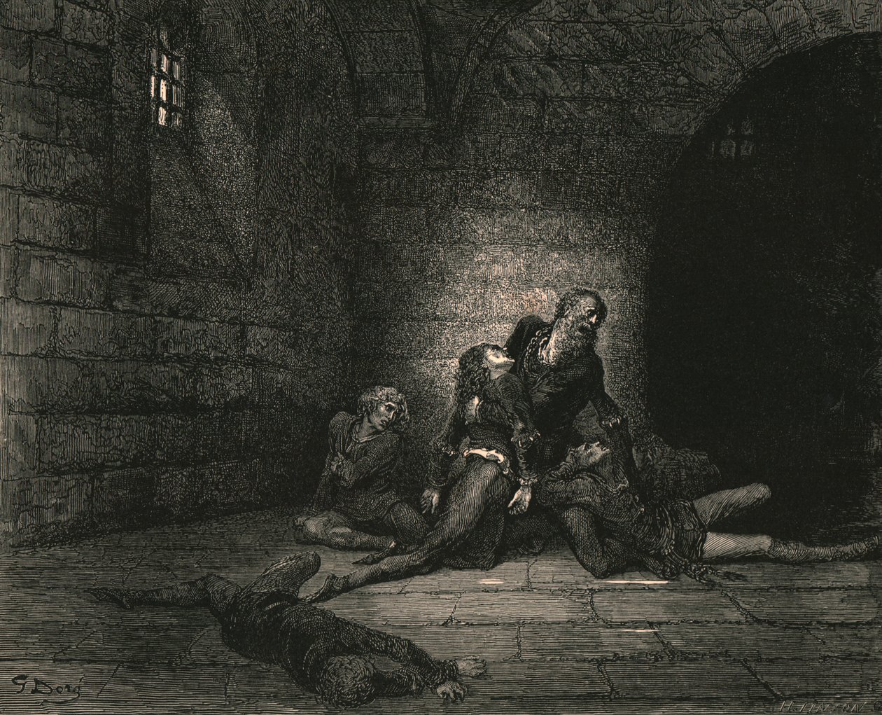 Da kastet Geddo ham utstrakt ved føttene mine og ropte: Har ingen hjelp for meg min far!, c1890. av Gustave Dore