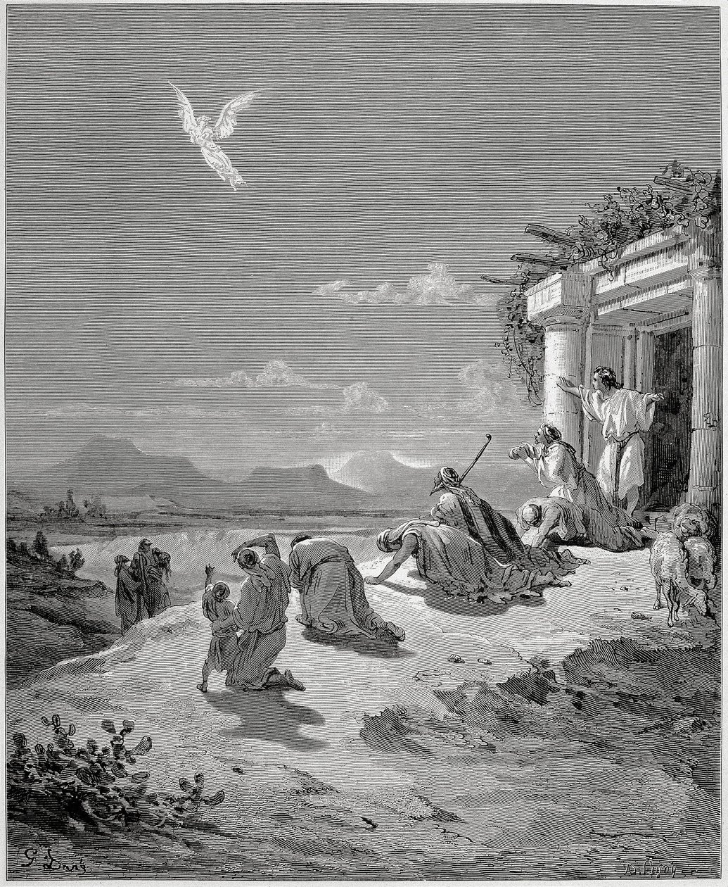 Tobias 'familie ser engelen Raphael forsvinne av Gustave Dore