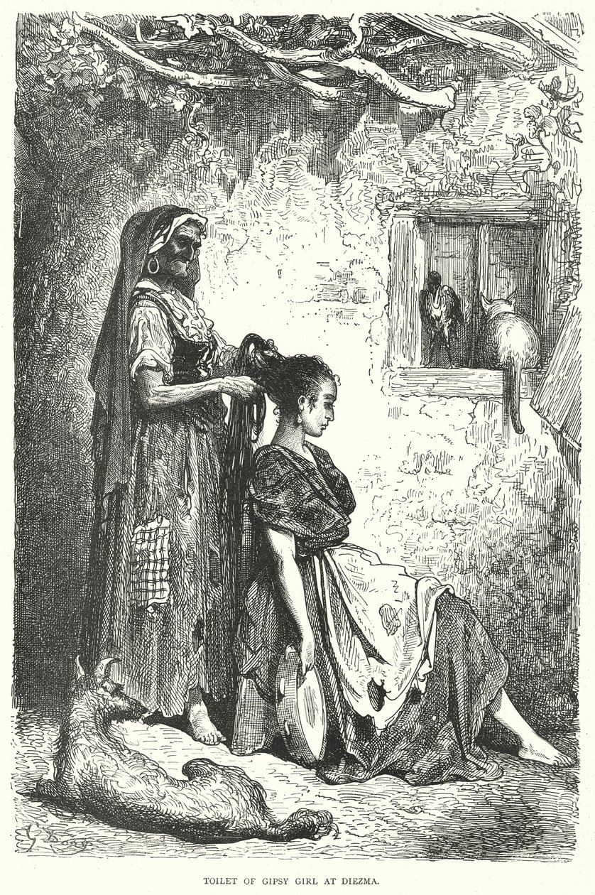 Toalett av sigøynerjente ved Diezma (gravering) av Gustave Dore