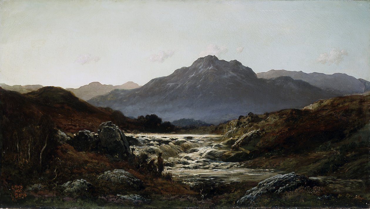 Torrent In The Highlands (olje på lerret) av Gustave Dore