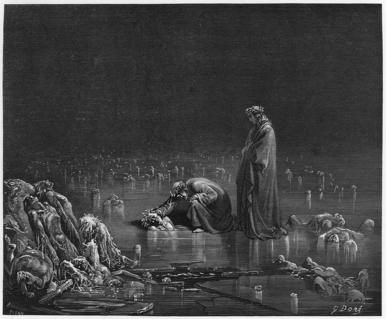 Virgil (70-19 f.Kr.) og Dante, illustrasjon fra 