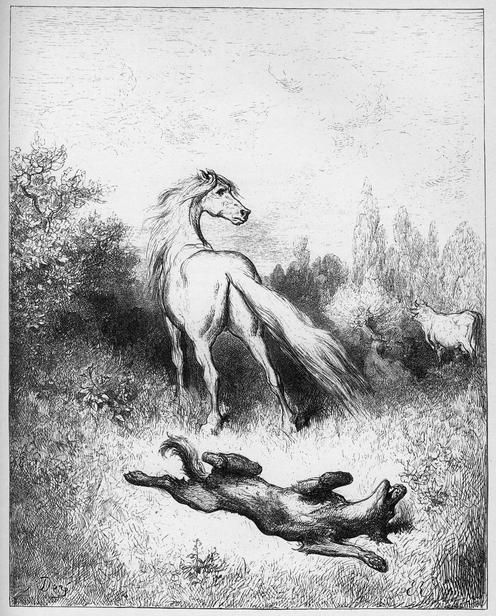 hesten og ulven - The Horse and the Wolf - fra "Fables" av Jean de La Fontaine av Gustave Dore