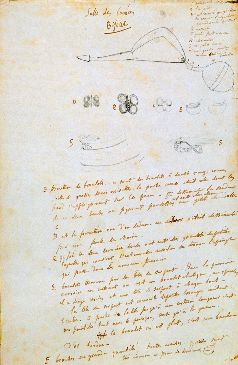 Tegninger av juveler for Salammbô, c1858 av Gustave Flaubert
