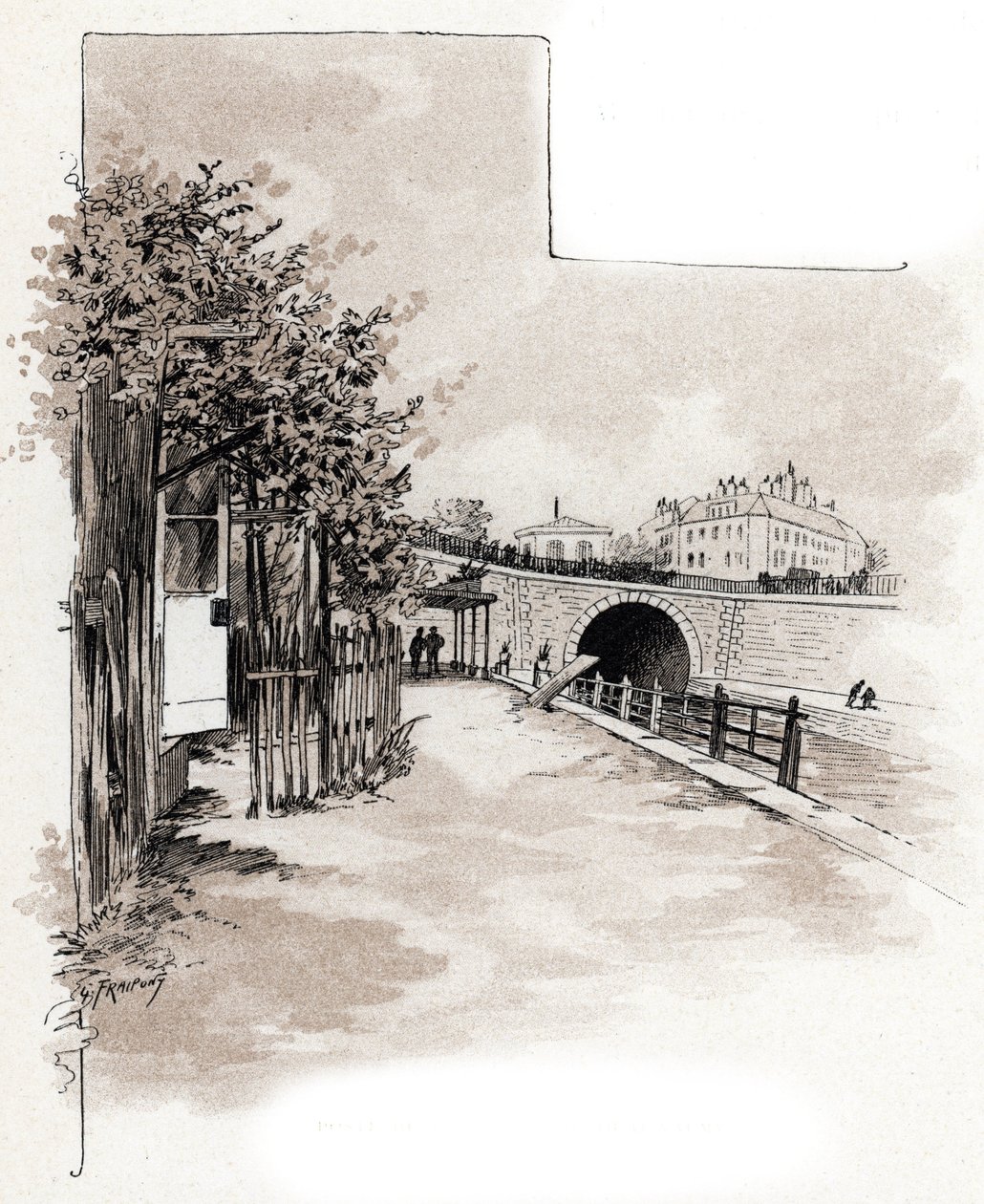 Tollkontoret på quai de Valmy, Canal Saint-Martin, paris Tegning av Gustave Fraipont (1849-1923) henter fra «La seine a travers Paris» av Saint-Juirs av Gustave Fraipont