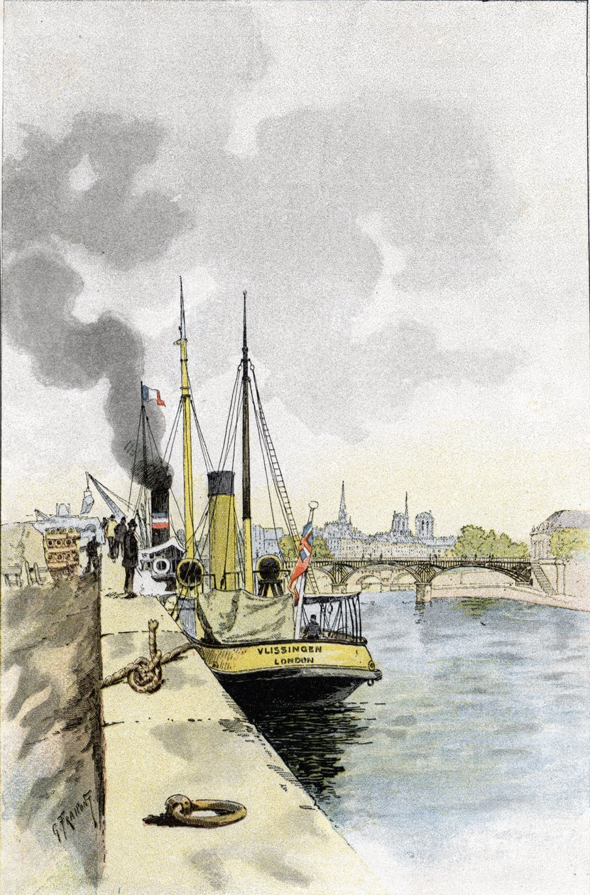 Engelske båter nær broen til Saints-Peres eller Carrousel, Paris Tegning av Gustave Fraipont (1849-1923) fra Saint-Juirs av Gustave Fraipont