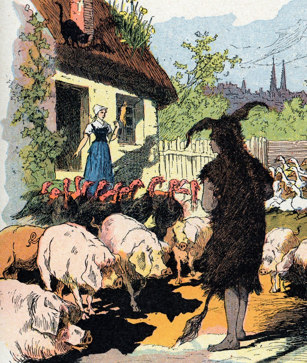 Håndpike eselskinn Illustrasjon av Gustave Fraipont for "" Cane skin"" (Ane skin) fortelling av Charles Perrault (1628-1703), fransk forfatter (Illustrasjon for "Donkeyskin"" fransk litterært eventyr) Privat samling av Gustave Fraipont