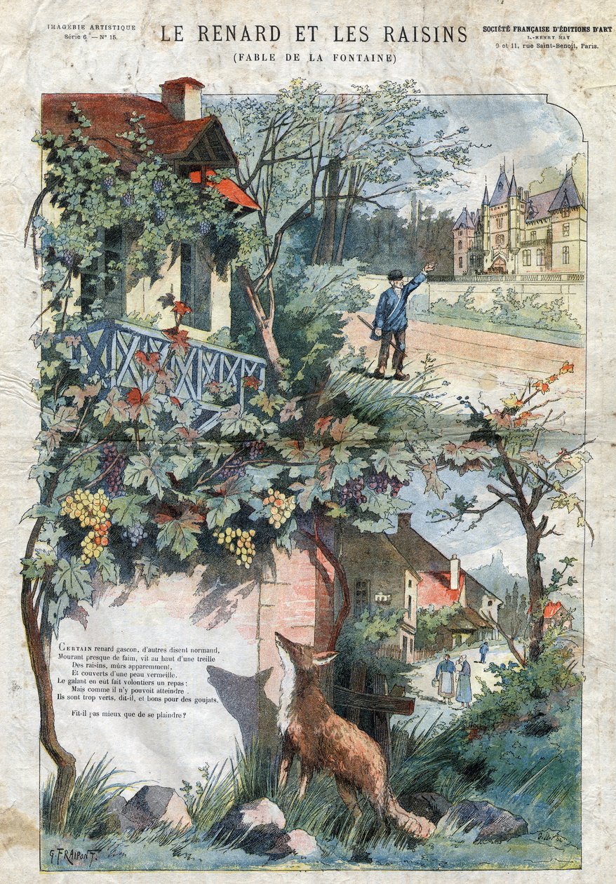 Reven og druene. Fabler av Jean de La Fontaine (1621-95).Illustrasjon av Gustave Fraipont (1849 -1923). Privat samling. av Gustave Fraipont