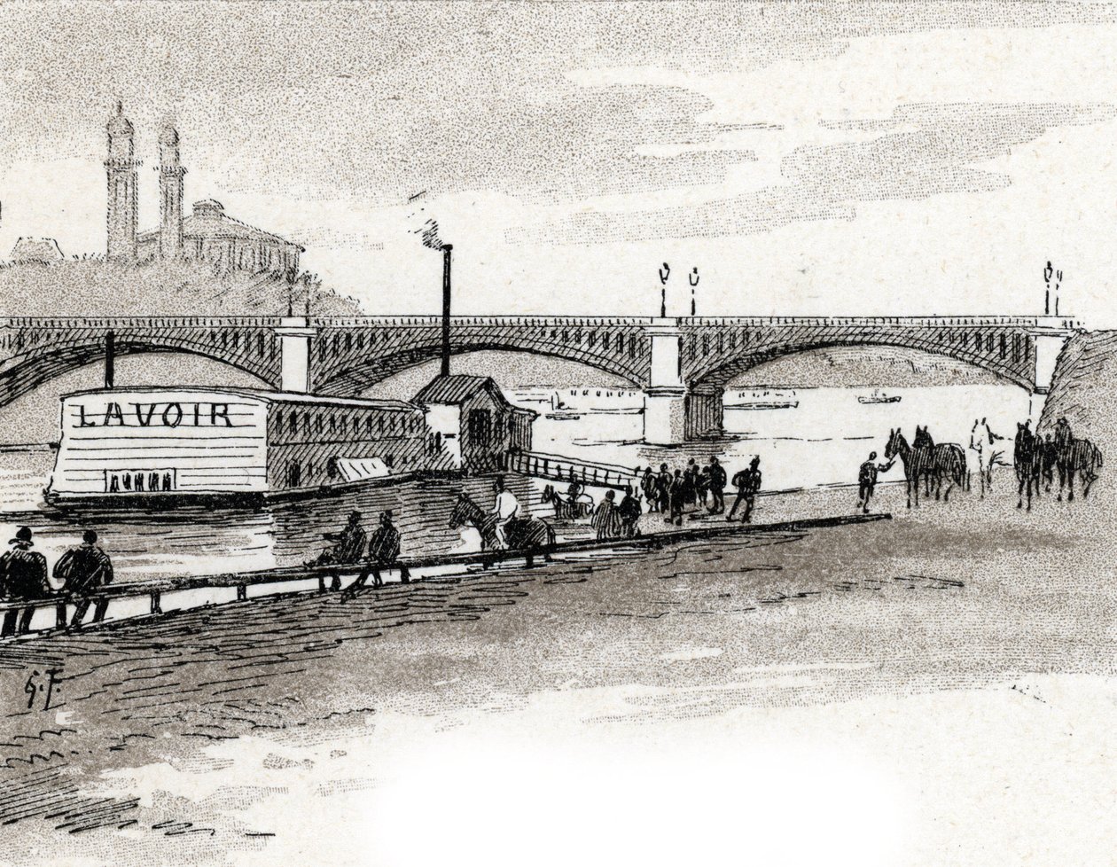 Utsikt over Grenellebroen i Paris Tegning av Gustave Fraipont (1849-1923) fra Saint-Juirs av Gustave Fraipont