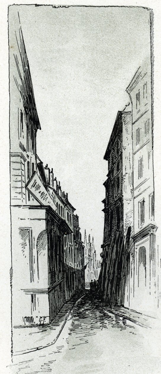 Utsikt over Hotel Colbert-gaten nær Maubert-plassen i Paris Tegning av Gustave Fraipont (1849-1923) fra Saint-Juirs av Gustave Fraipont